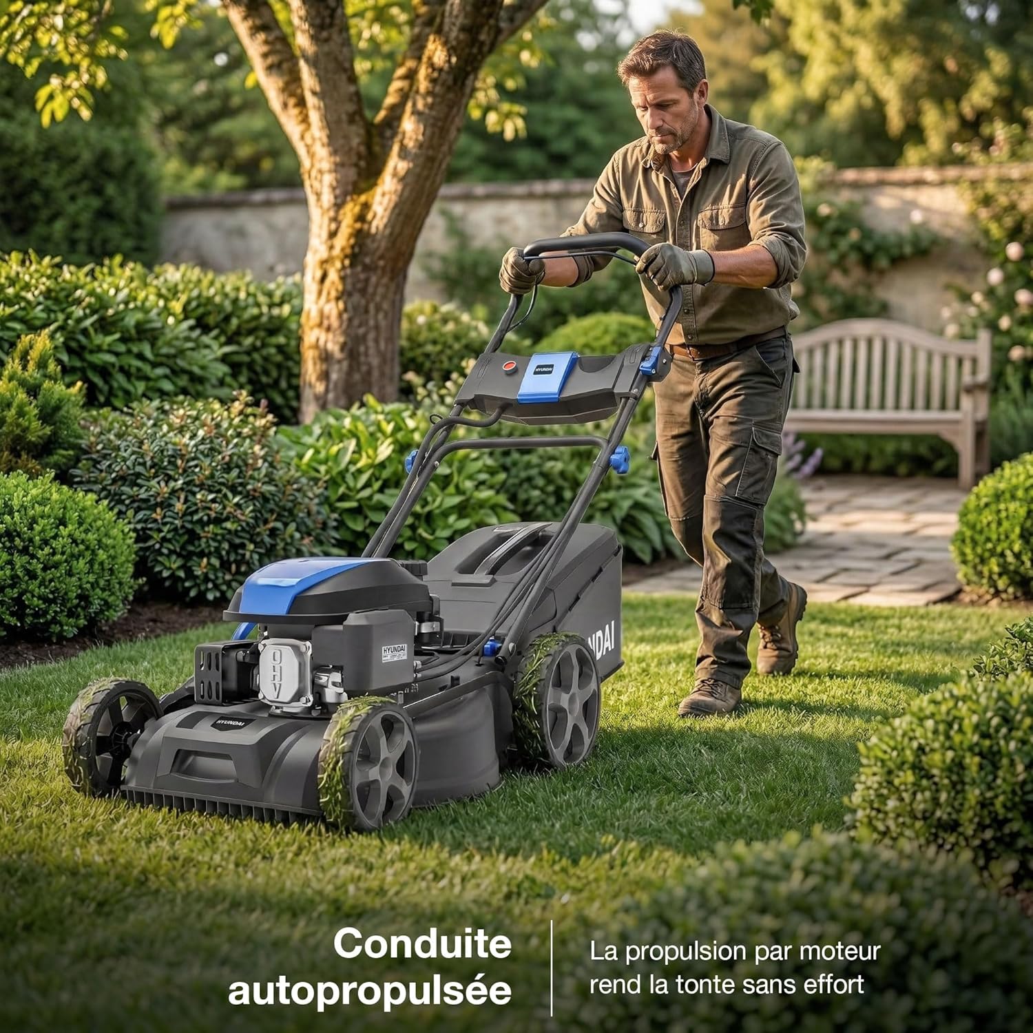 Hyundai - tondeuse thermique 46cm, 139CC, autotractée, démarrage électrique