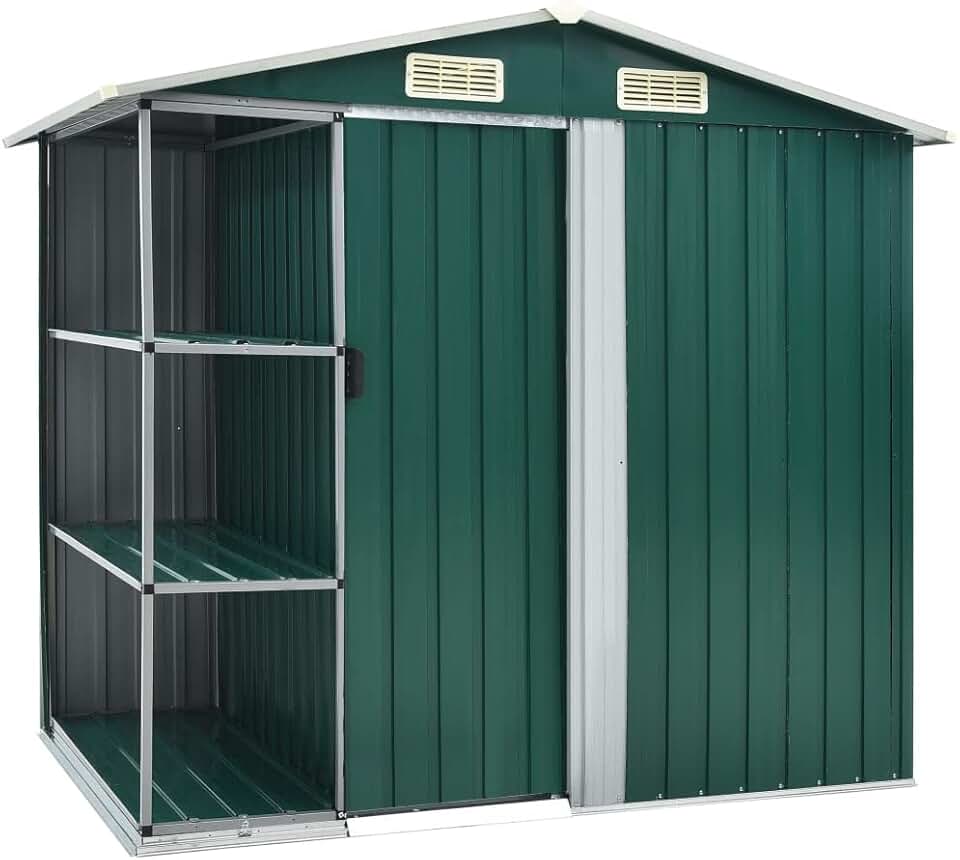LAPOOH - Abri de Jardin avec étagère, 205x130x183 cm, fer, vert