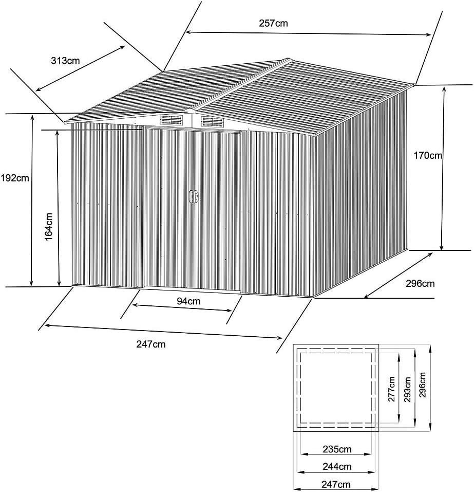 Vente-unique - MANSO - Abri métal acier galvanisé gris 8m² - MANSO