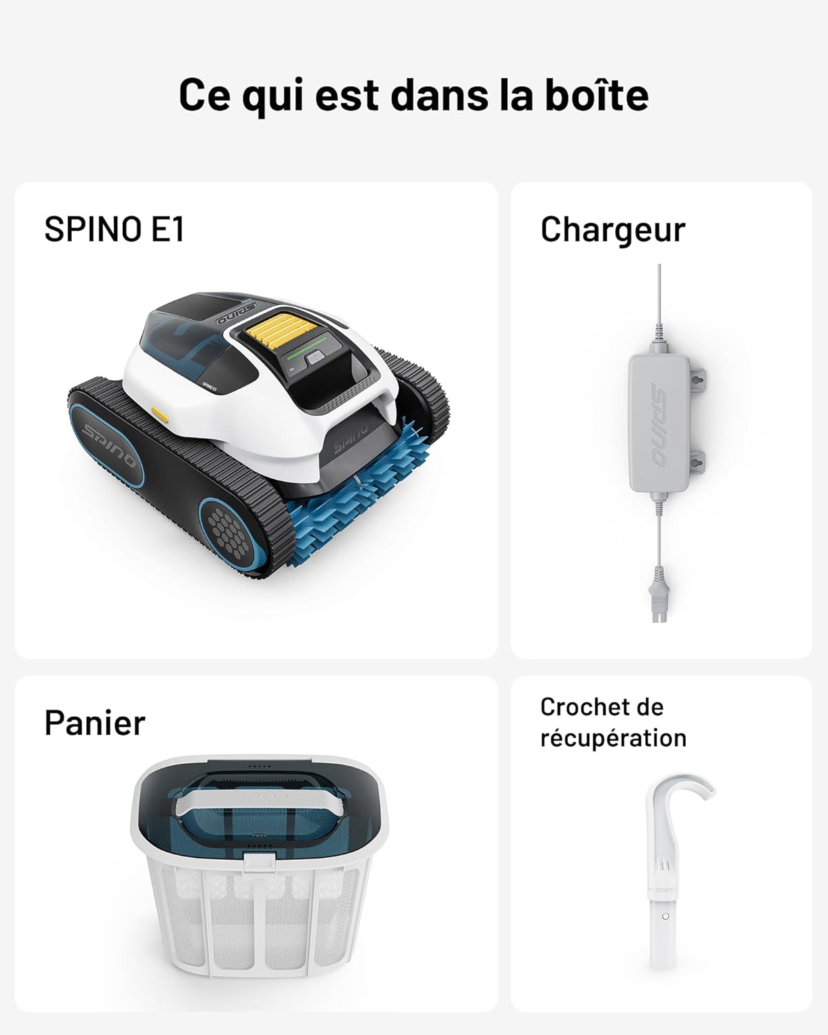 SPINO E1 Robot Piscine sans Fil, Autonomie de 210 Mins, 21950 LPH Max, 5 Modes Robot de Piscine, Nettoyage des Parois et de la Ligne d'eau, Contrôle par App, Trajet SmartArc, Idéal pour Piscines 150㎡