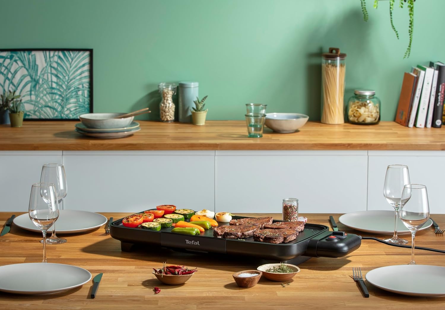 Tefal - Booster Plancha électrique 2200W 2 zones, grande surface, thermostat réglable CB642800