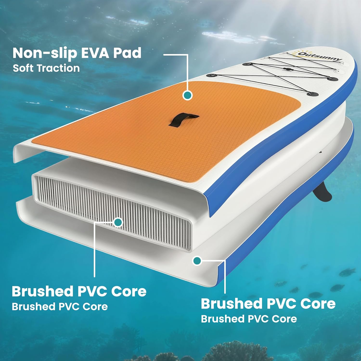 Outsunny Planche de stand up paddle gonflable de 305 cm avec pagaie réglable en aluminium, aileron amovible, dragonne antidérapante, accessoires pour sac à dos, 150 kg, pour adultes