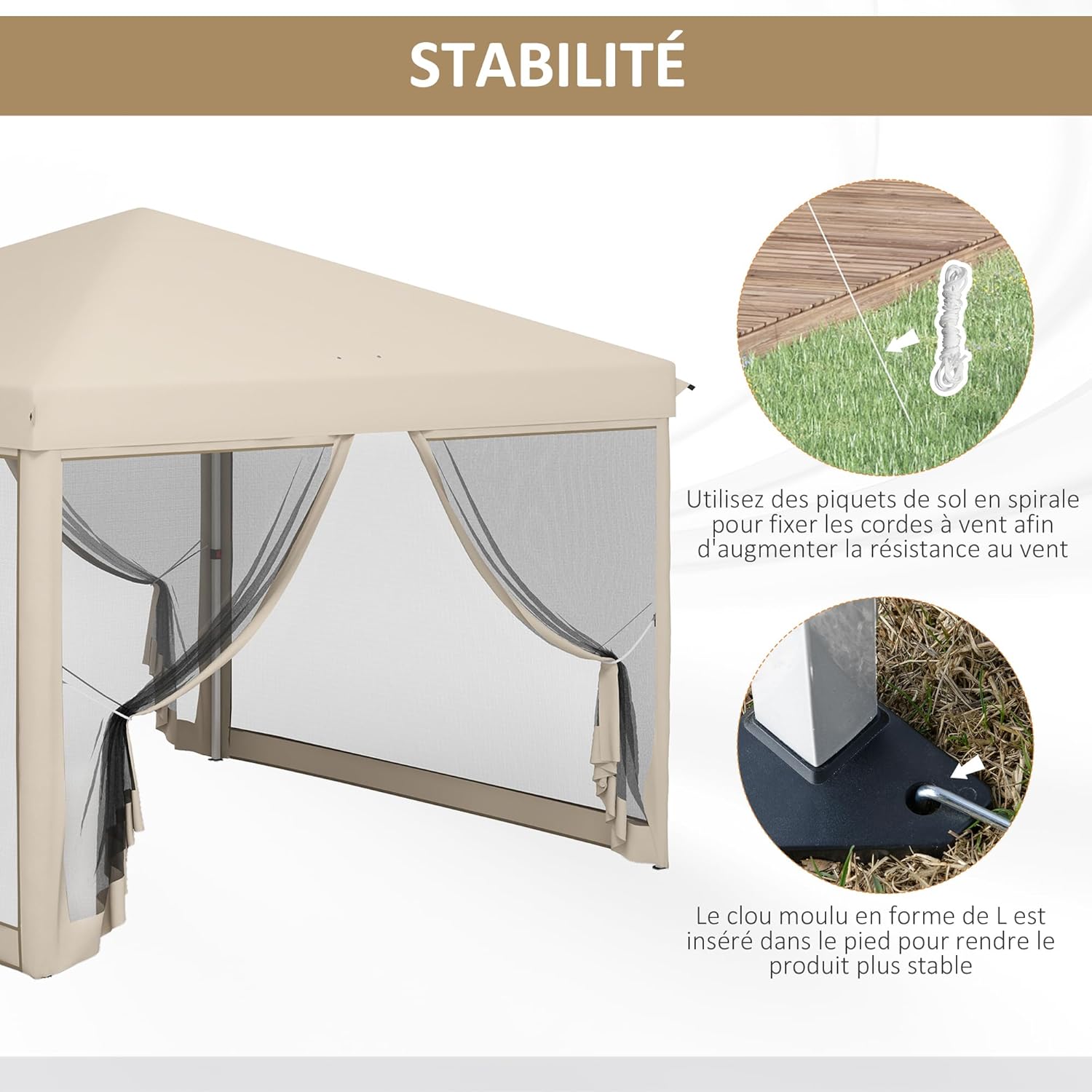 Outsunny - tonnelle pliante Style Colonial 3x3x2,65m, moustiquaires, sac