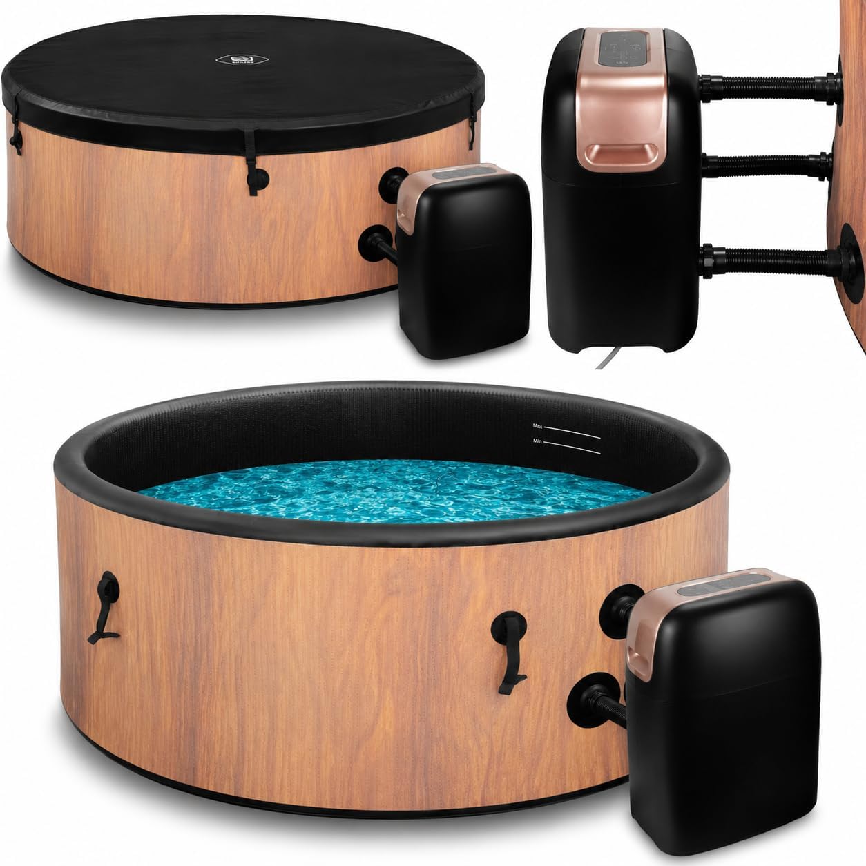 COIL - Spa gonflable 6 places DWF, aspect bois, hydromassage, gonflage rapide
