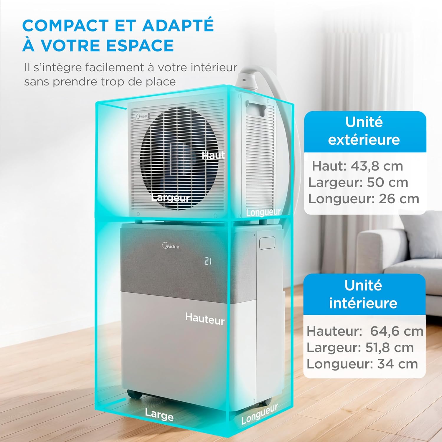 Midea - PortaSplit 12000BTU - 3,5kW, 4-en-1, silencieux, portable MIDEA