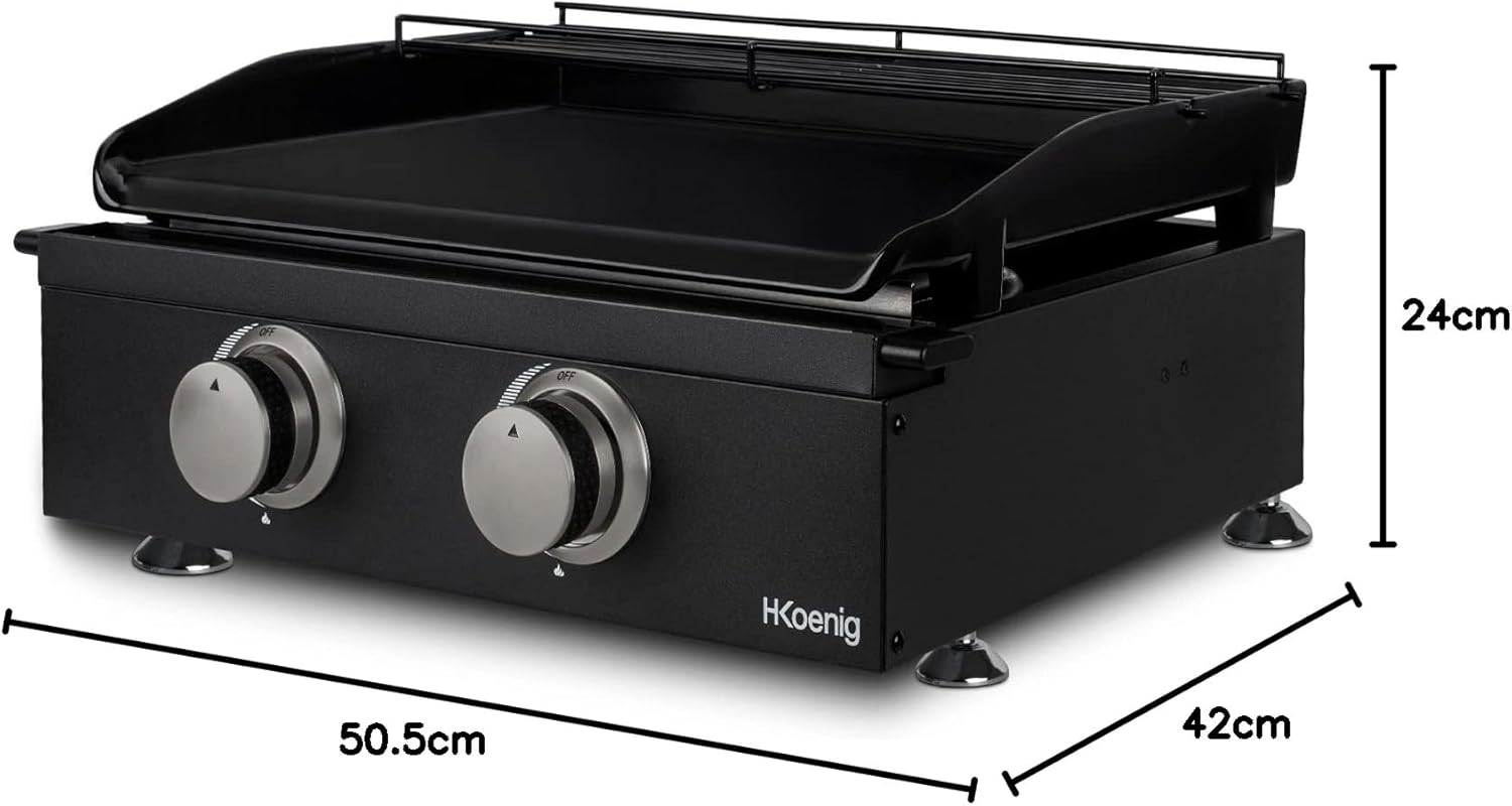 H.Koenig - plancha gaz 2 brûleurs - acier inox, fonte, jusqu'à 350°C - PLX1022