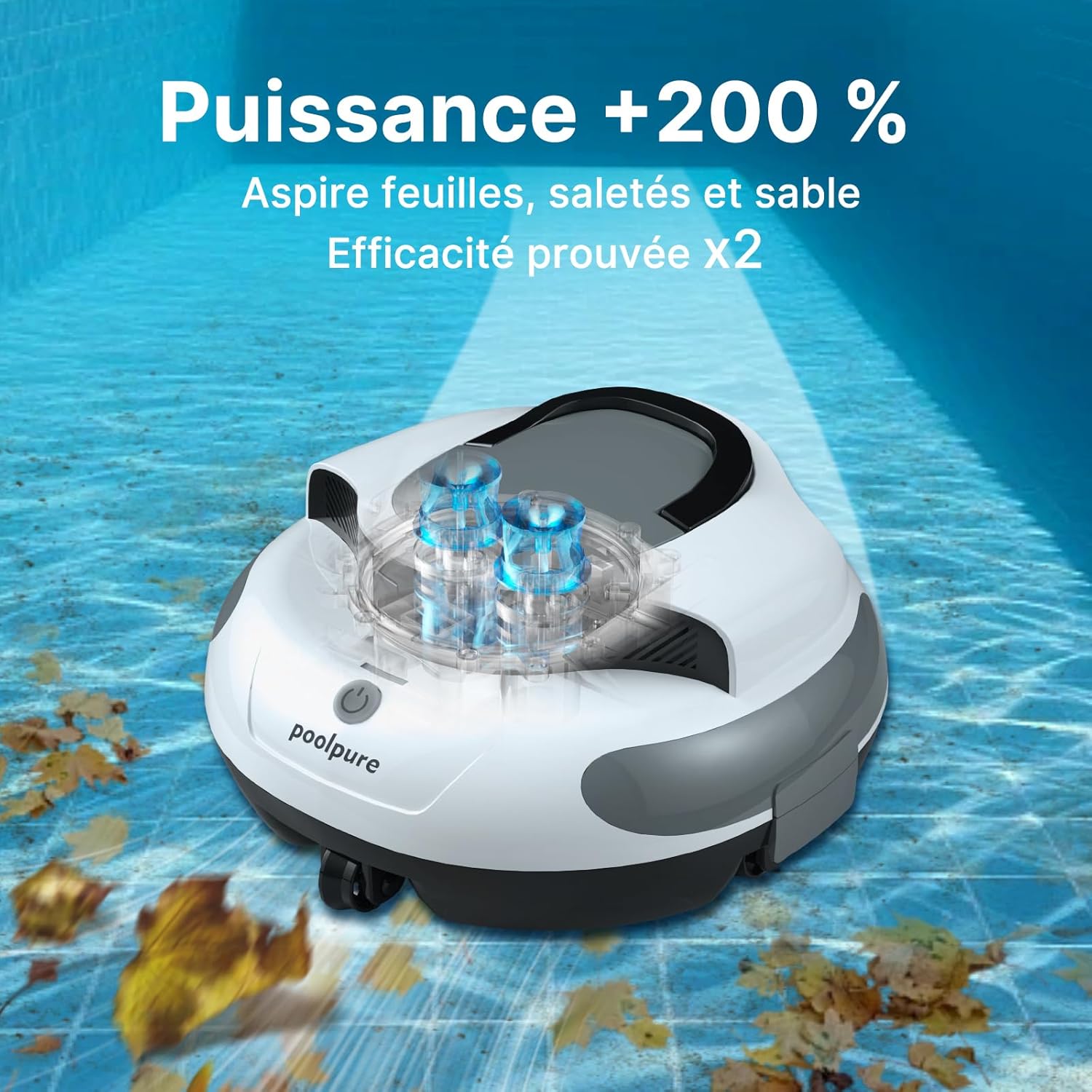 POOLPURE - Robot piscine sans fil, 100min, 5000mAh, 90m², 2026