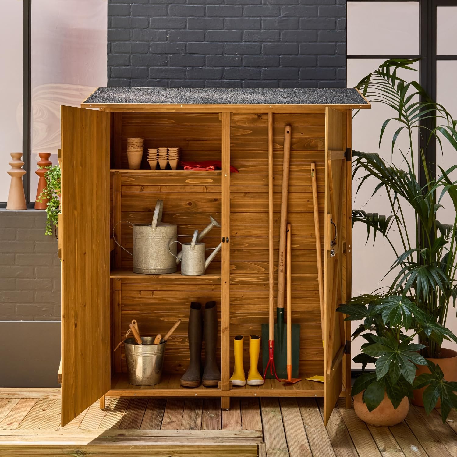 sweeek - Abri de jardin bois, 4 espaces, 140x50x162cm