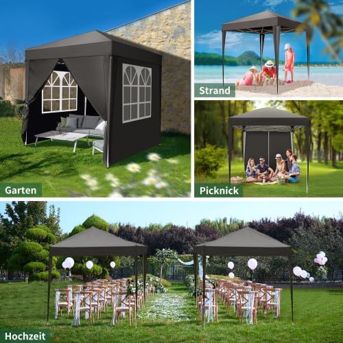 Bonnlo - Tonnelle pliante série jardin - 2x2m - Imperméable, 4 parois, UV 50+, sac inclus
