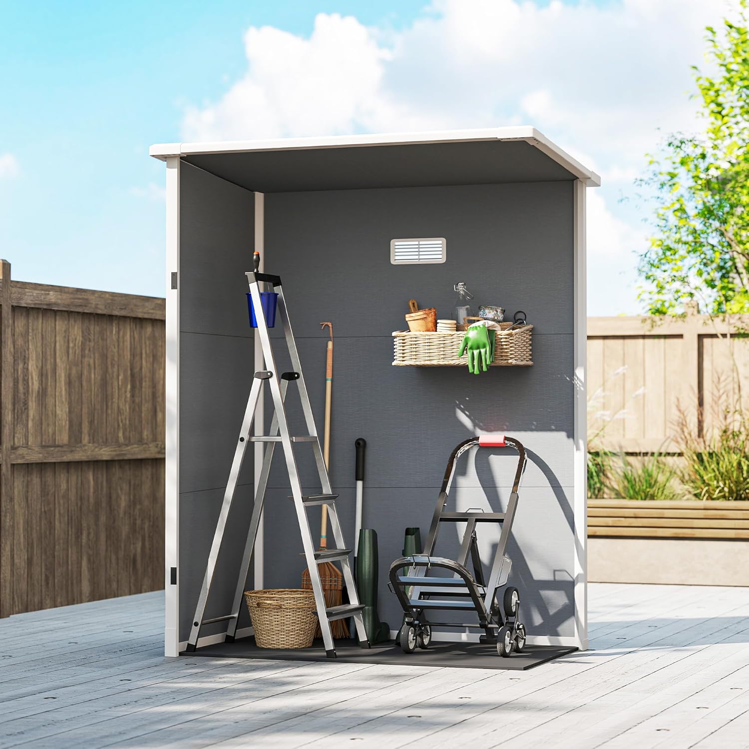 Outsunny - Abri de Jardin 1,14 m² - Porte verrouillable, aération et fenêtre - 151Lx92lx193H cm - Plastique, Gris - YJD1