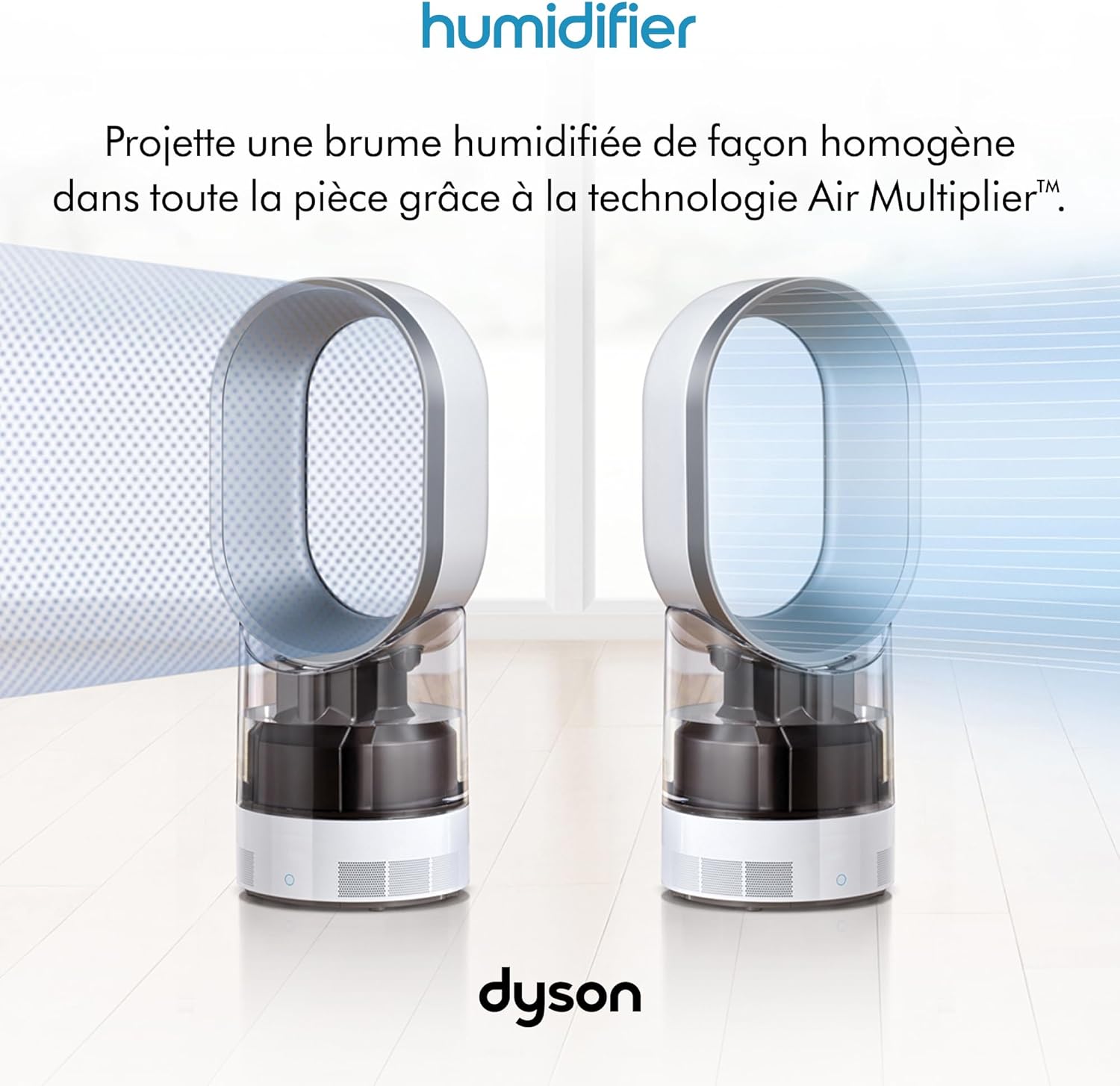 Dyson AM10 Humidificateur et ventilateur, brume froide ultra-fine, contrôle automatique de l’humidité, Blanc/Argent