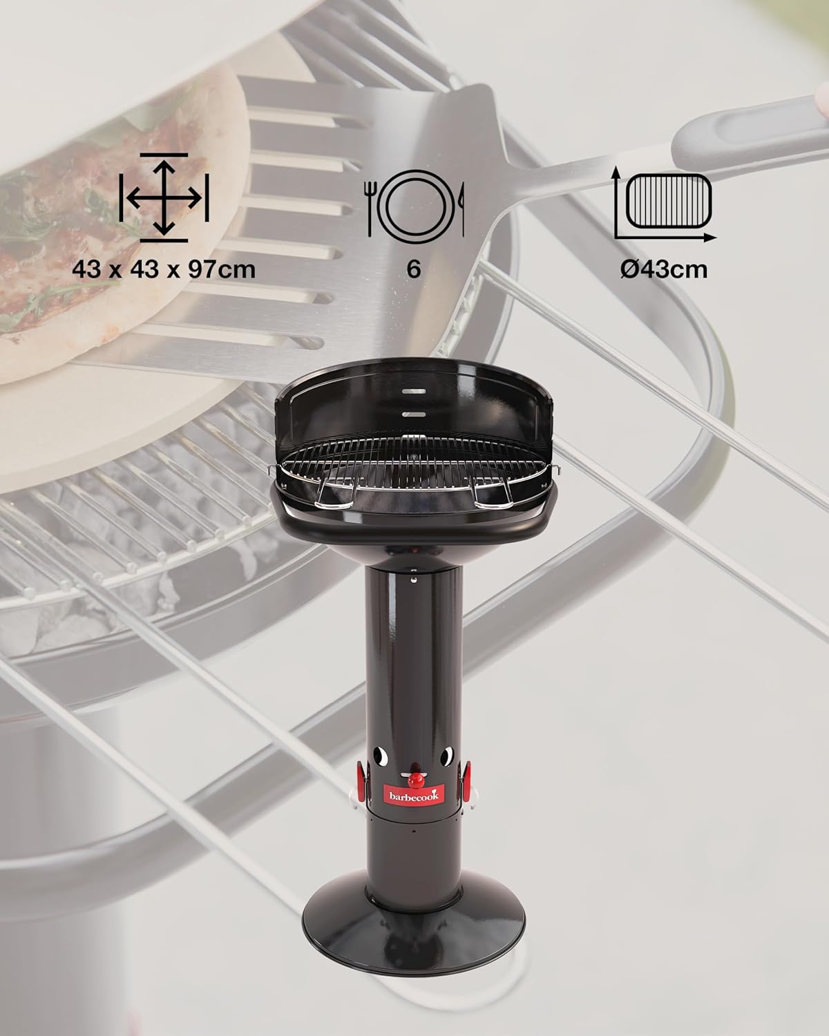 Barbecook - Loewy 45 - 43x43x97cm - barbecue charbon, pare-vent, 6 pers