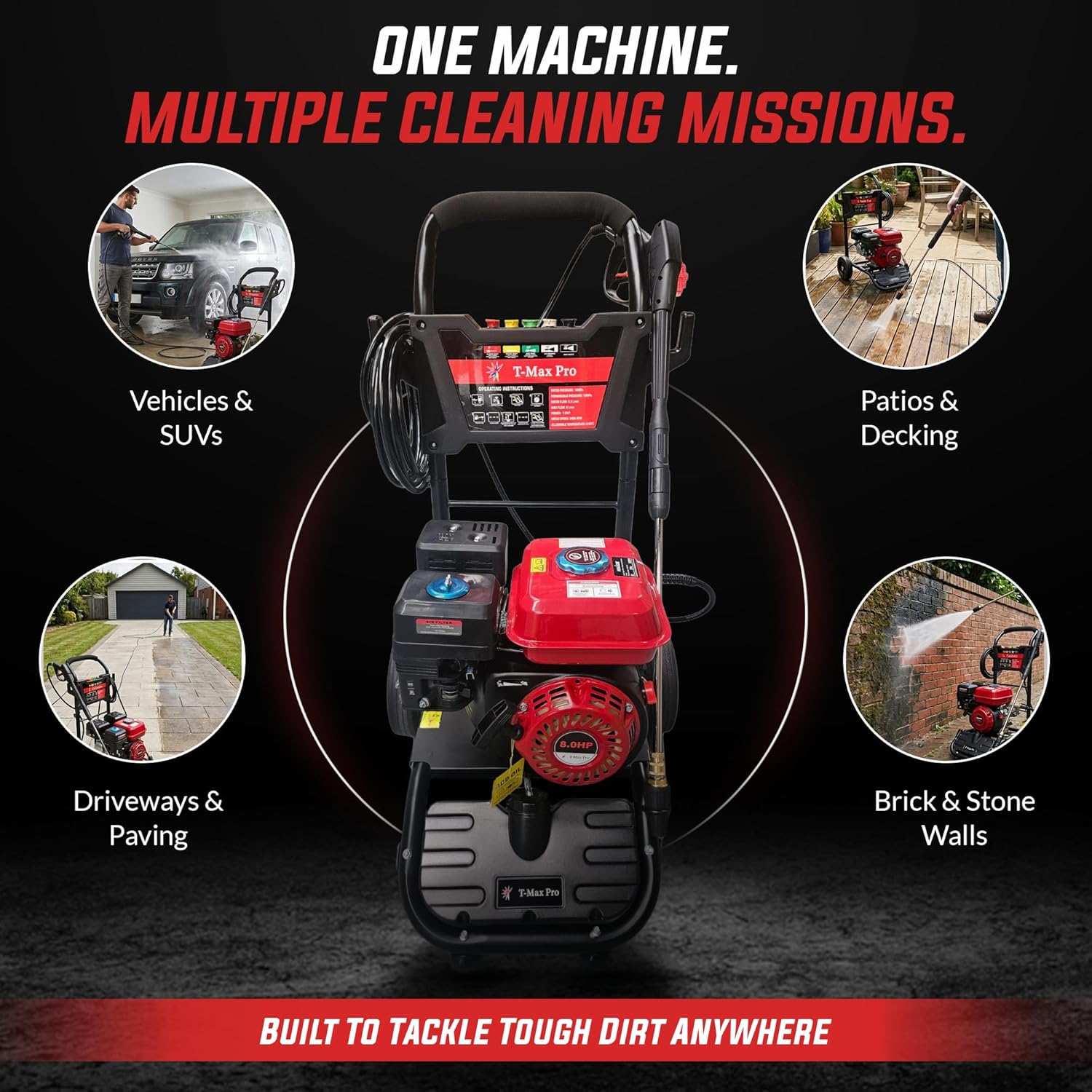 Dealourus – Nettoyeur haute pression 8,0 HP – grandes roues – démarrage facile – usage intensif