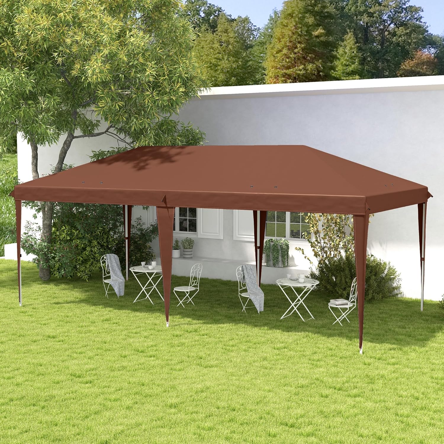 Outsunny - Tonnelle Pliante Série Pop-up - 3x6m - Acier époxy, Oxford haute densité, marron