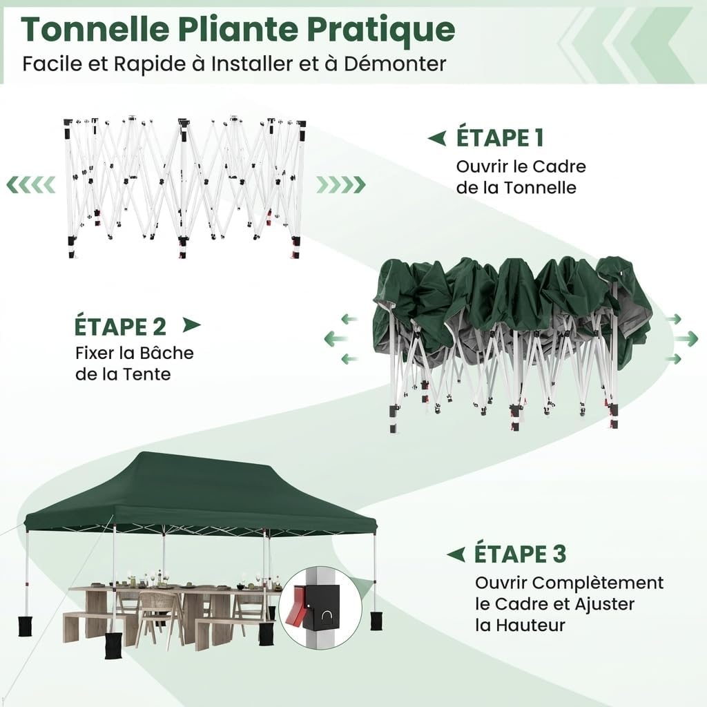 GOPLUS - Barnum pliant série jardin - 3x6m - imperméable, sac transport