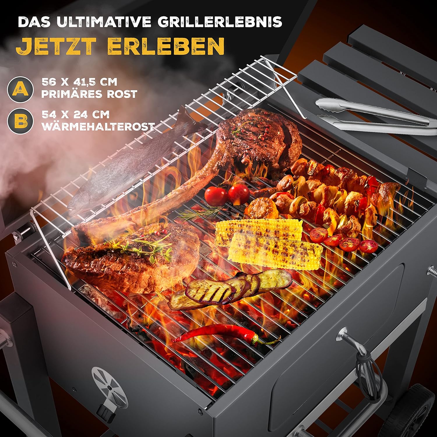 KESSER - Chariot Barbecue XL - grille, couvercle, thermomètre, inox, roues