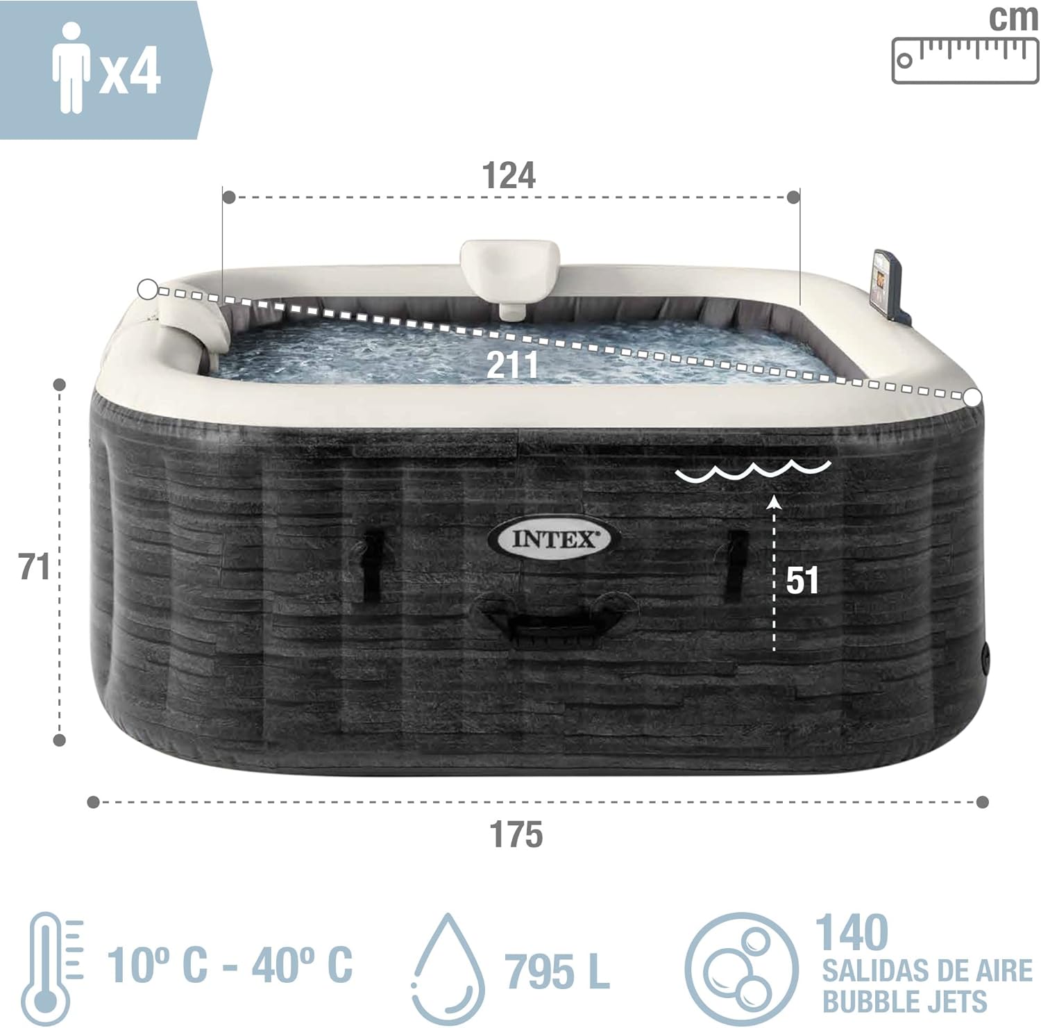 Intex - Pure Spa Ardoise 4 places - spa bulles - 28450EX