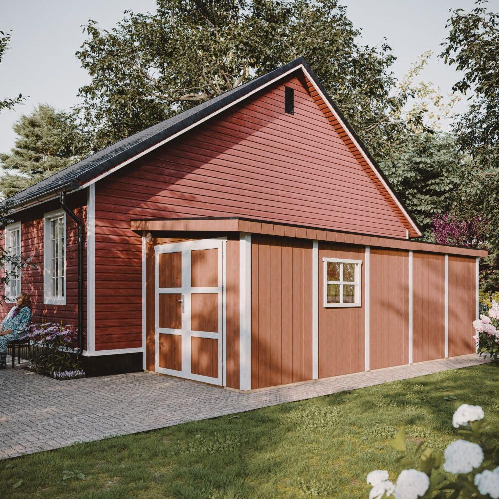 Timbela - Abri de jardin Premium - 14,3m² - Panneaux Smartside - M941B-TERRA