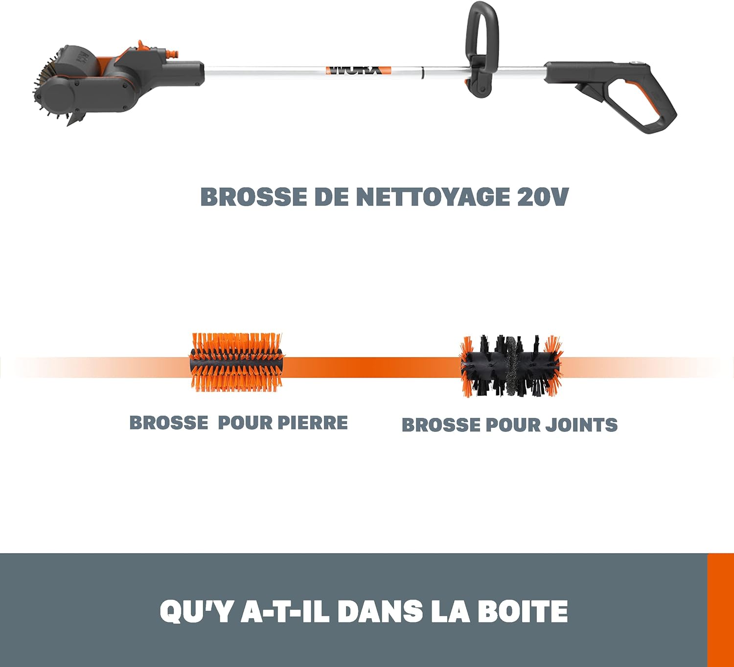 WORX - Brosse terrasse sans fil 20V, multi-surfaces, WG441E.9