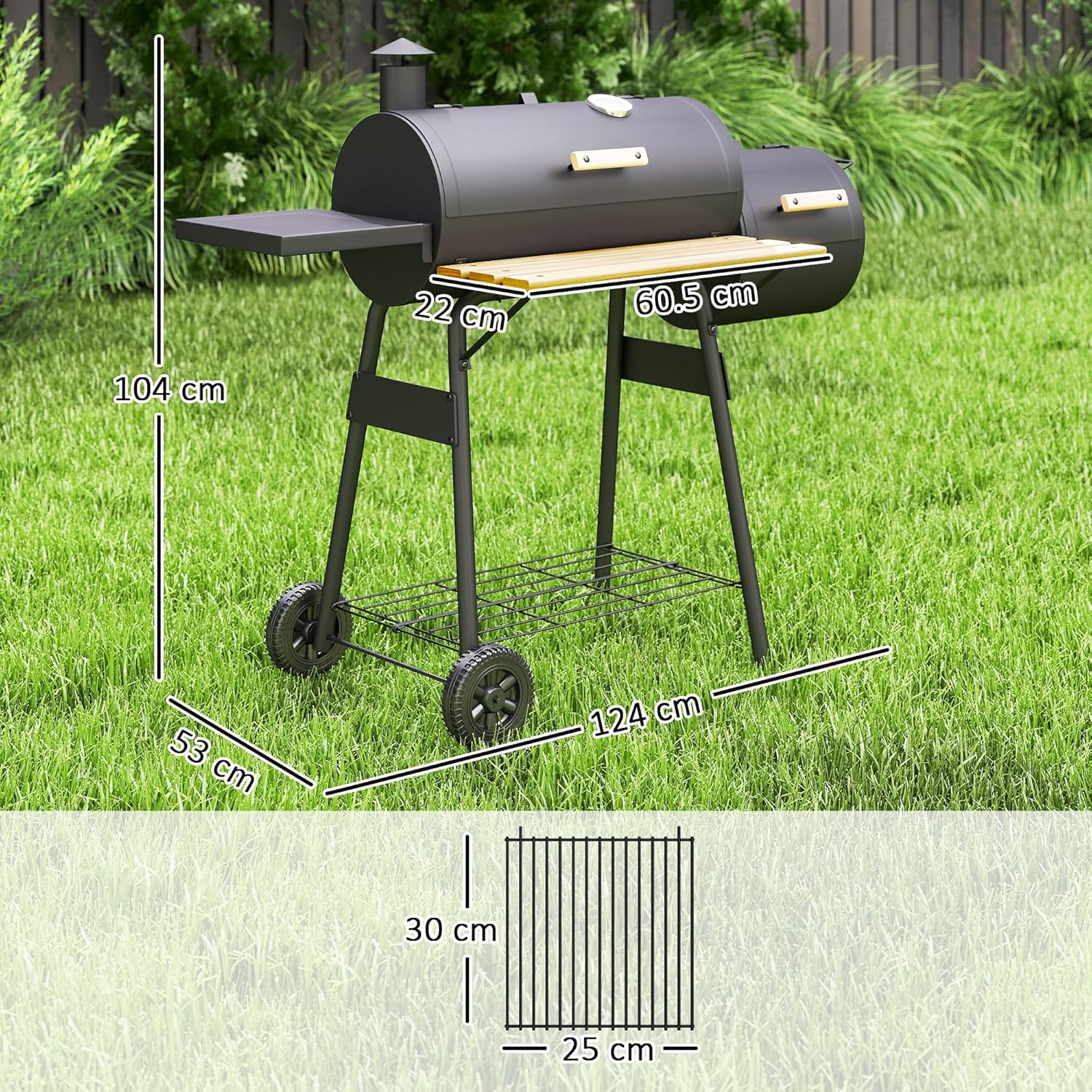Outsunny - barbecue fumoir sur pied - acier noir - roulettes, étagères, thermomètre