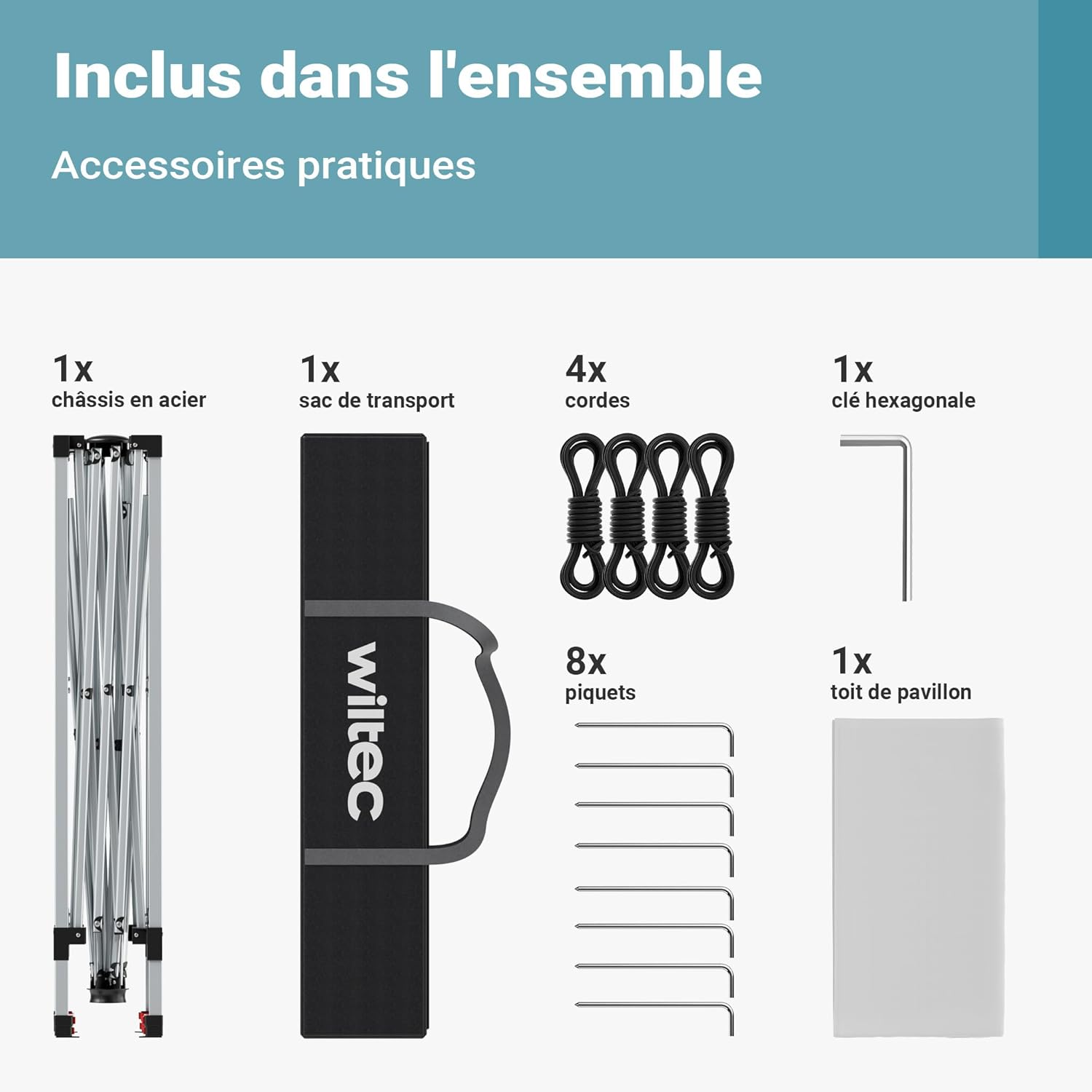 Wiltec - Tonnelle pliante étanche 2,5x2,5x2,7m - cadre robuste