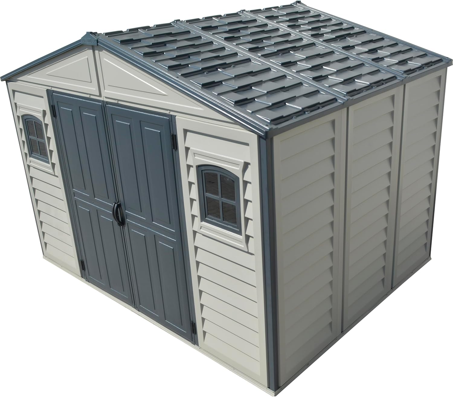 Abri de jardin Duramax WoodBridge II PLUS - 10.5 x 8 (7.64 m²) - Plastique, kit fondation, 2 fenêtres, toit métal, sans 