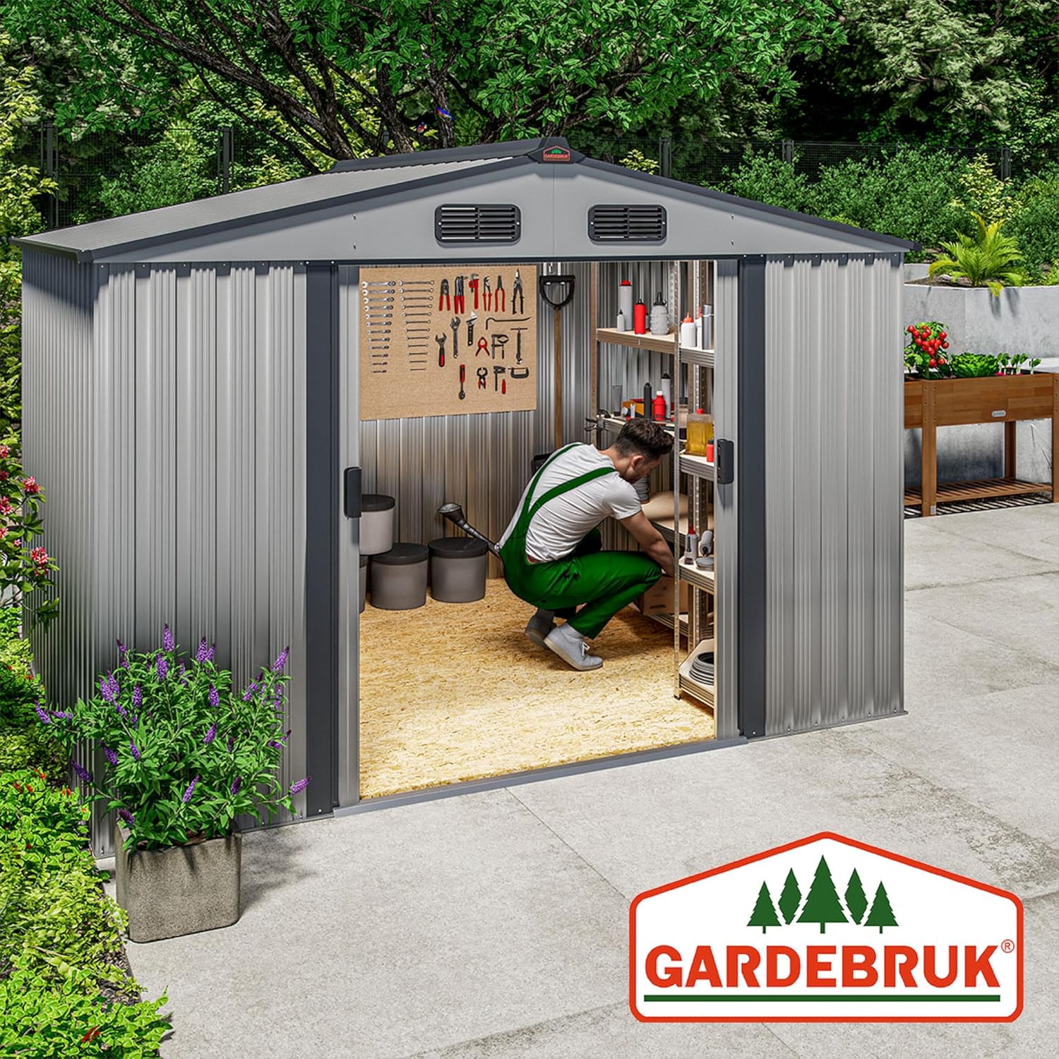 GARDEBRUK - Abri de jardin métal XXL - 260x205x180cm - Porte coulissante, fondation, 9m³