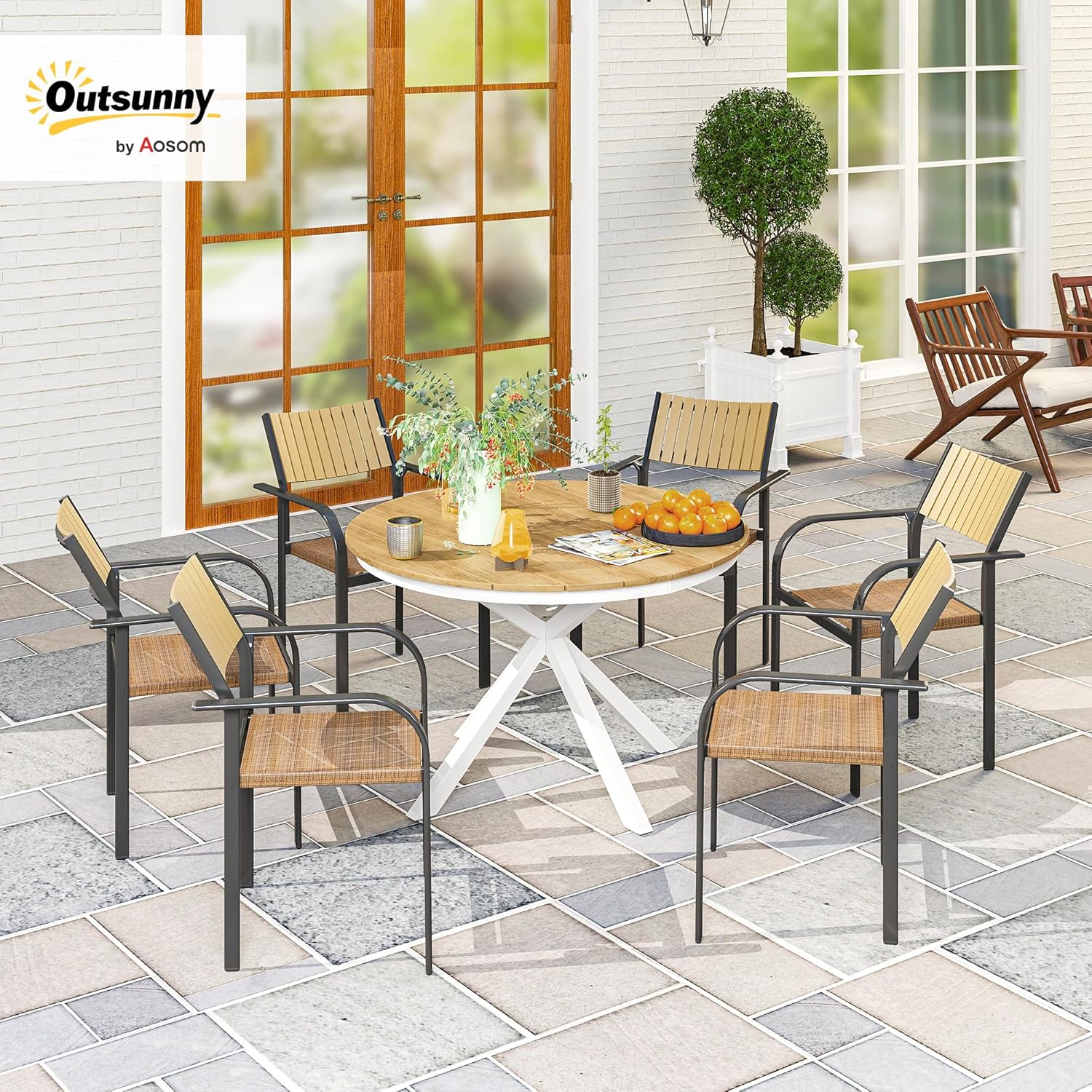 Outsunny - table ronde de jardin ø118 cm - aluminium, effet bois, pieds réglables