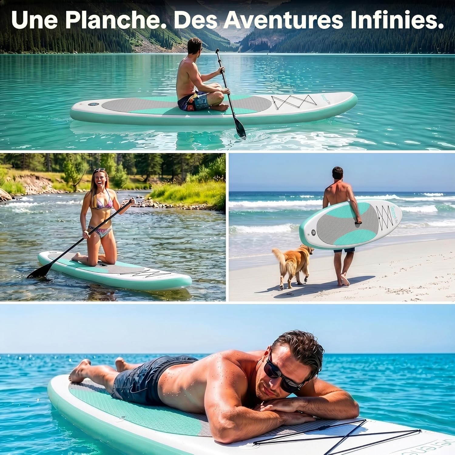 SereneLife Stand Up Paddle Gonflable Adulte 6” – Planche de Paddle avec Accessoires Sup, Sac de Transport, Pont Antidérapant, pour Mer, Lac, Rivière