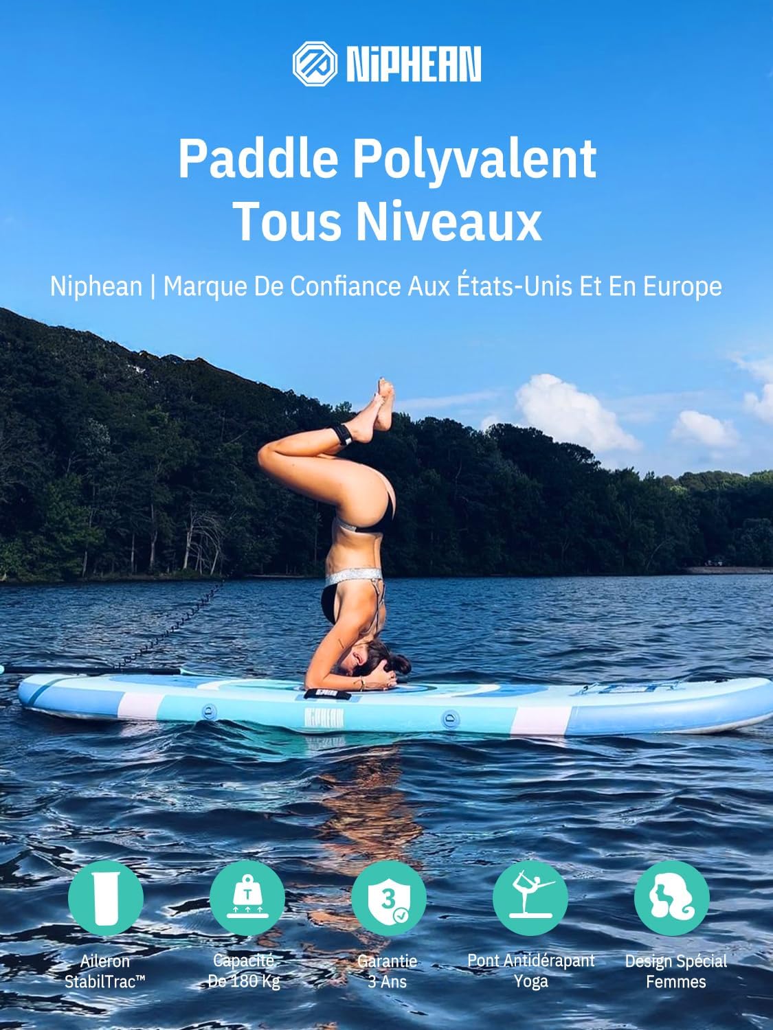 Niphean - Paddle gonflable adulte ultraléger 320 cm - siège, aileron StabilTrac, antidérapant