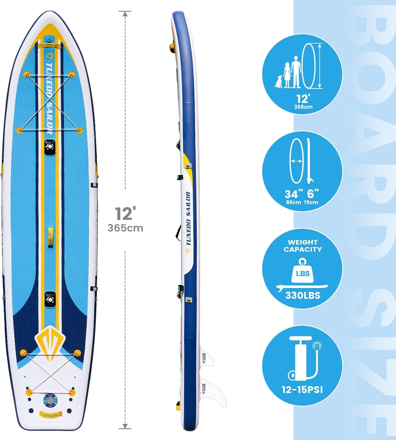 Tuxedo Sailor - Paddle gonflable adulte - sup 320x80x15cm - planche stable, accessoires complets