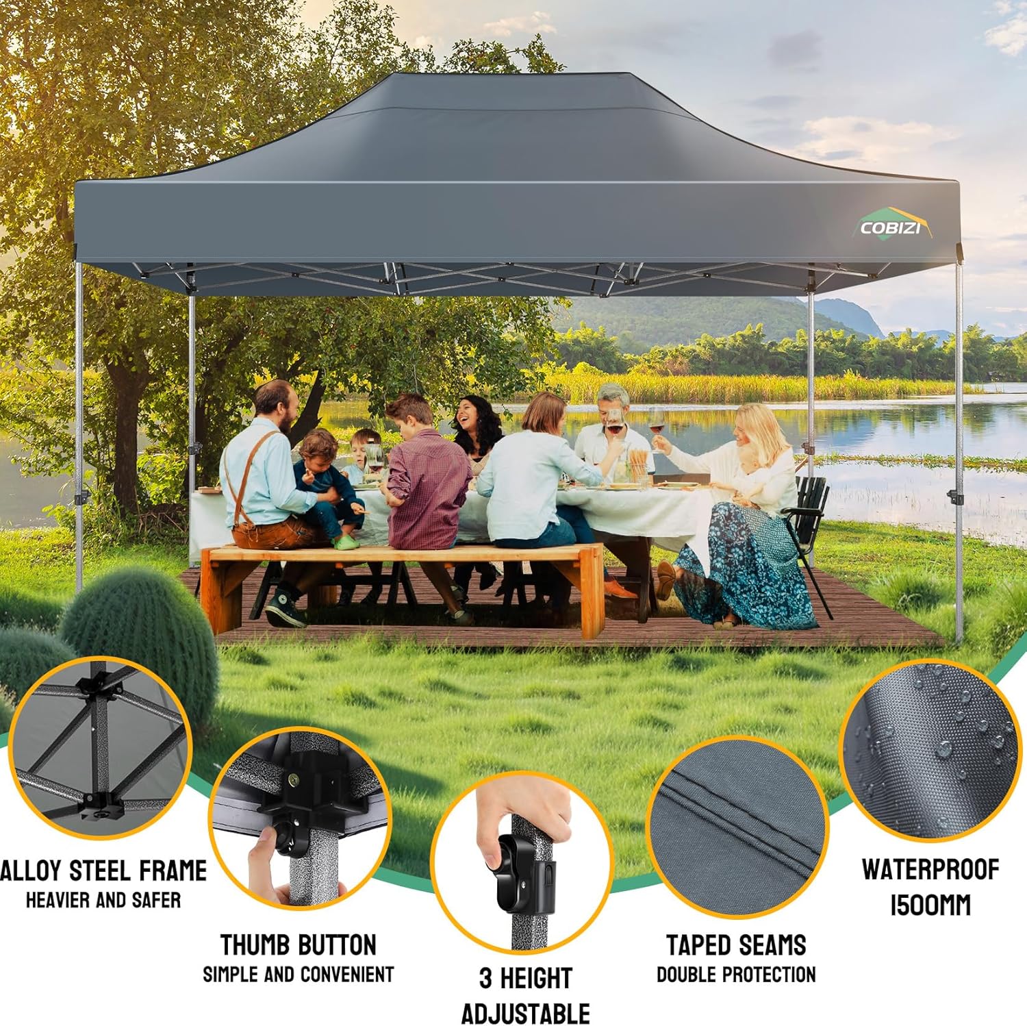 COBIZI - Tonnelle pliante série - 3x4,5m - étanche, UV50+, 4 panneaux