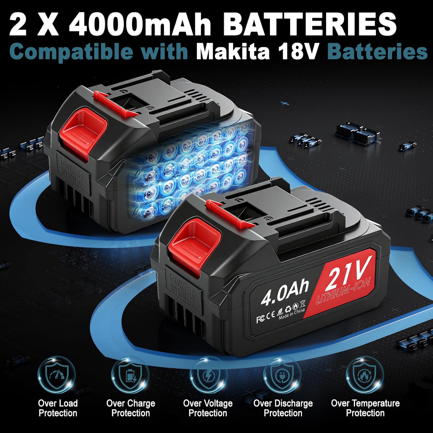 panthem - Mini tronçonneuse 4 en 1, 4,1 m portée, 2x4Ah, moteur brushless, pour Makita 18V