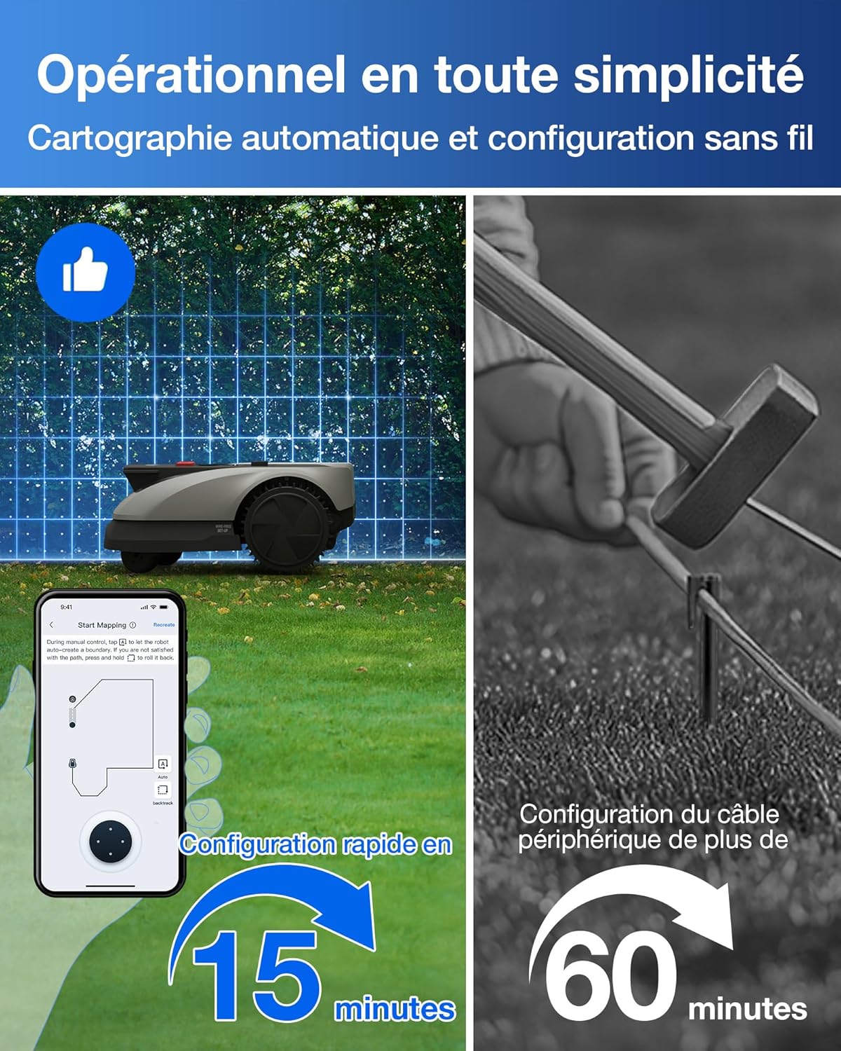 ECOVACS - O600 RTK Care Kit - 600 m² - Robot tondeuse RTK, IA, appli