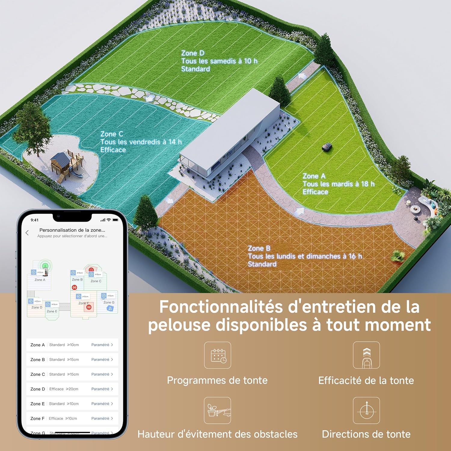 MOVA - robot tondeuse série 1000 - 1000m² - LiDAR, app, tout-terrain, MOVA1000