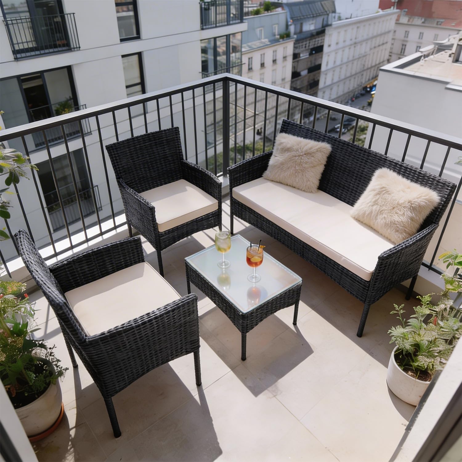 Juskys - Fort Myers, salon 4 places, canapé 2p, chaises, table, coussins