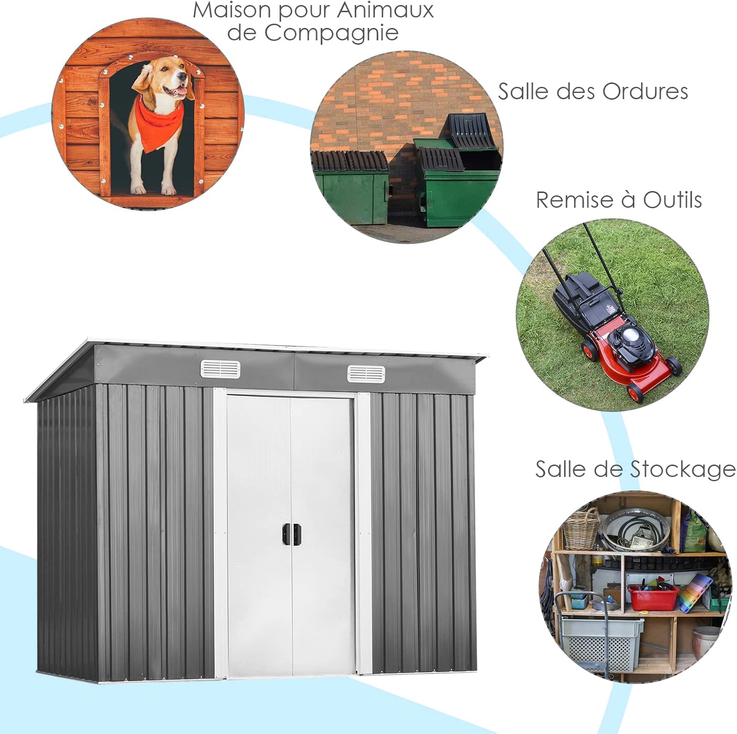 RELAX4LIFE - abri de jardin acier galvanisé 238x131x181cm, ventilé, double porte - RELAX4LIFE3,11㎡