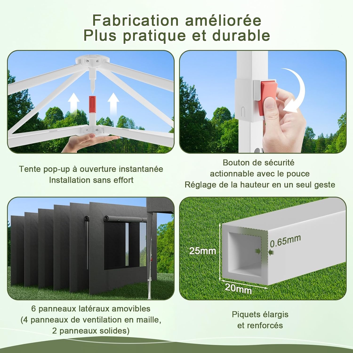 Devoko - tonnelle pliante série gris - 3x6m - imperméable, protection UV 50+, fenêtres moustiquaires