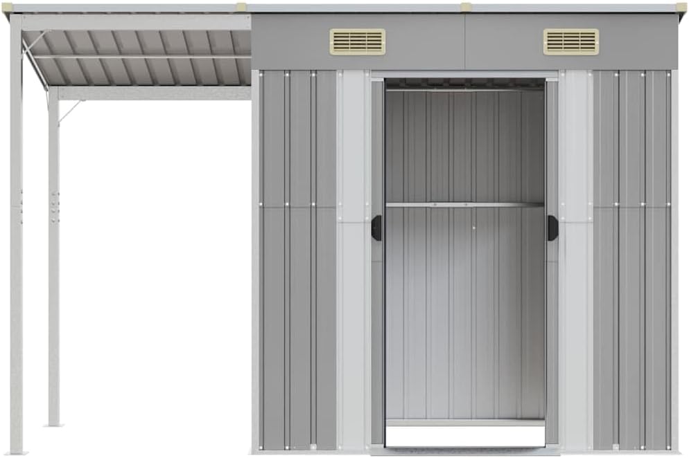 Générique Abri de Jardin avec Toit prolongé Gris Clair 277x107x181 cm, Maison & Jardin, Pelouses & Jardins, Vie en extérieur, Structures extérieures, Cabanes & abris de Jardin, Gris, (Poids 41.56KG)