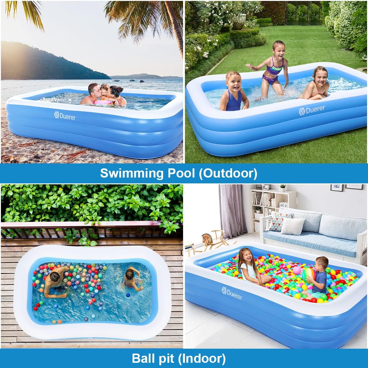 Duerer - piscine gonflable rectangulaire - 241x142x56cm - familiale, jardin, extérieur, balcon