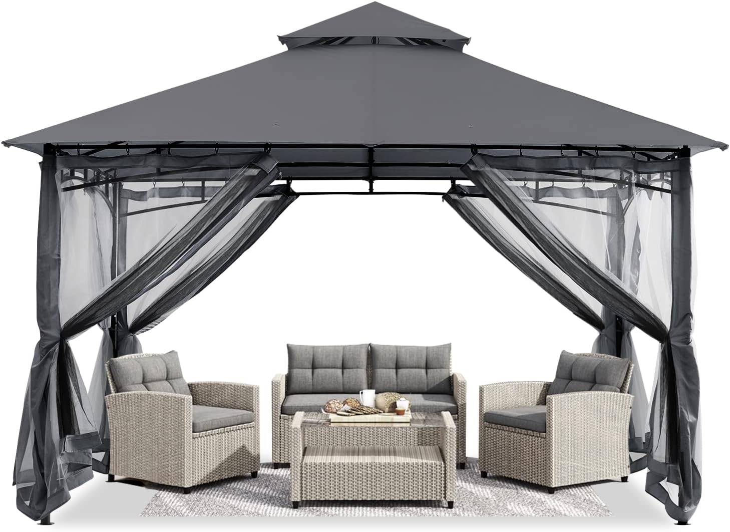 ABCCANOPY - Tonnelle Double Toit 3,35x3,35m - Filet ombre et pluie