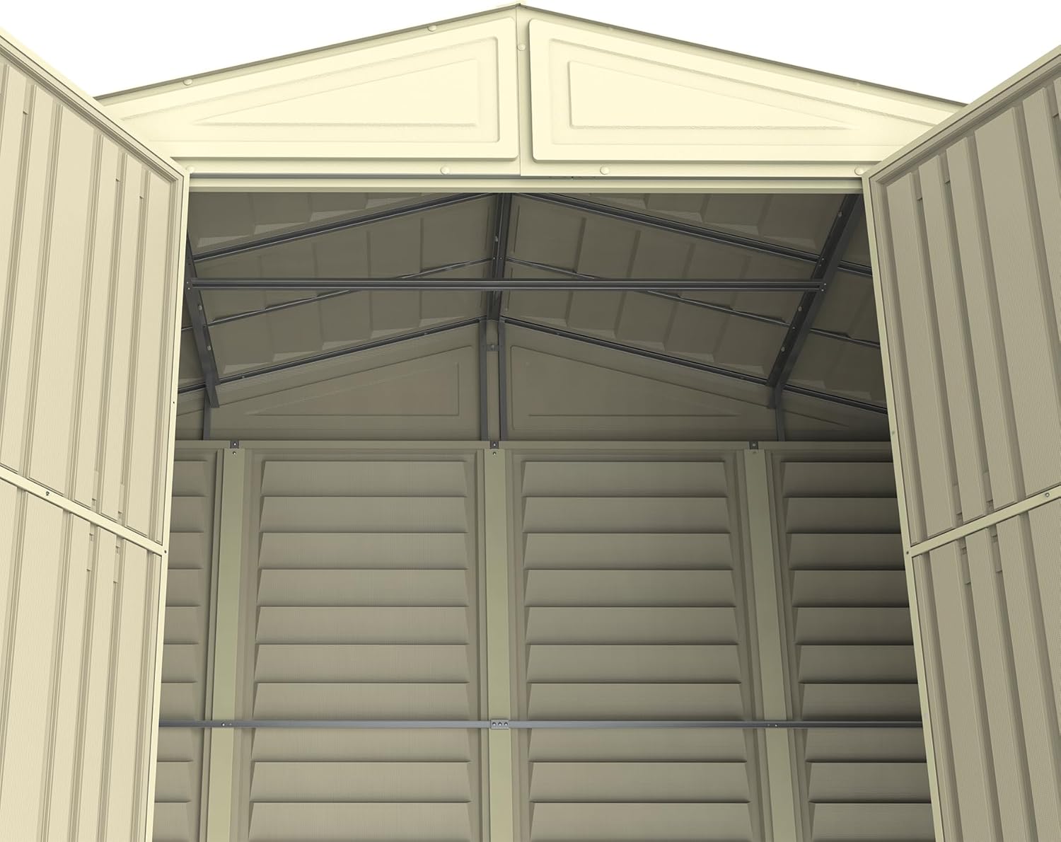 Duramax WoodBridge5 10 x 5 (5.12 m²) Abri de jardin en plastique avec kit de fondation en métal, structure de toit en métal robuste, abri en vinyle sans entretien - Ivoire
