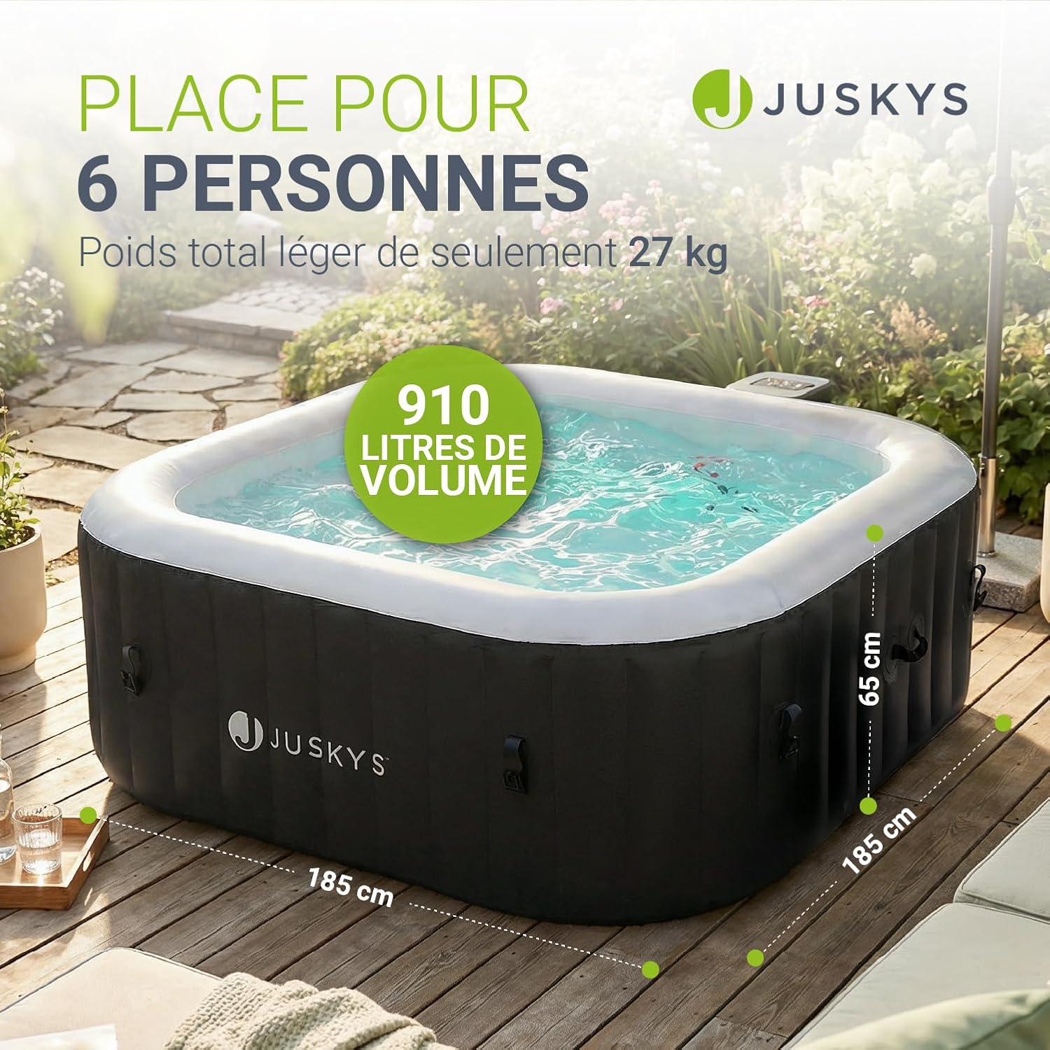 JUSKYS SpaLuxe - 130 buses, 3000 W - noir/blanc - structure extérieure