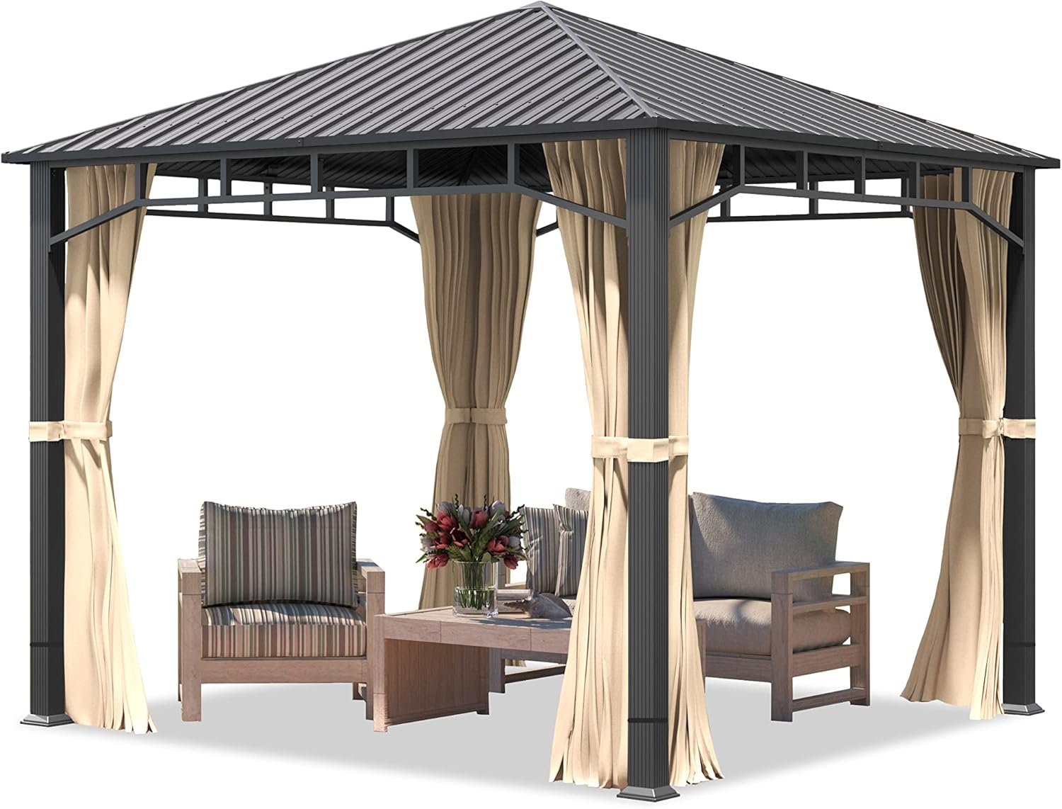 TOOLPORT - tonnelle de jardin série acier - 3x3m - toit acier, 4 parois champagne, montants 90x90mm