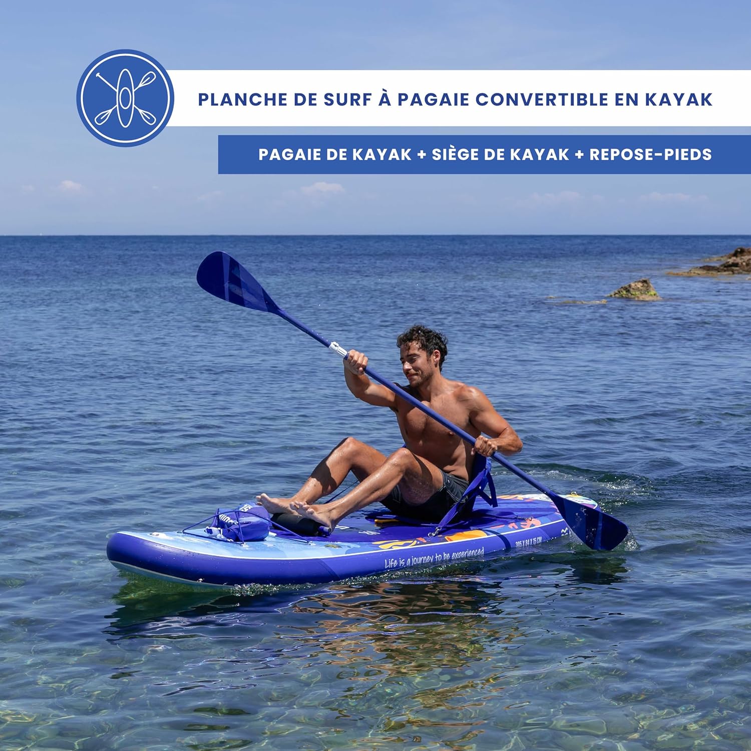 HUIIKE Paddle Gonflable Adulte avec Accessoires Inclus, Pagaie, Ailerons, Pompe. Planche de Stand Up Paddle Grande Stabilité et Résistance. 305 x 84 x 15 cm, Jusqu'à 130 kg