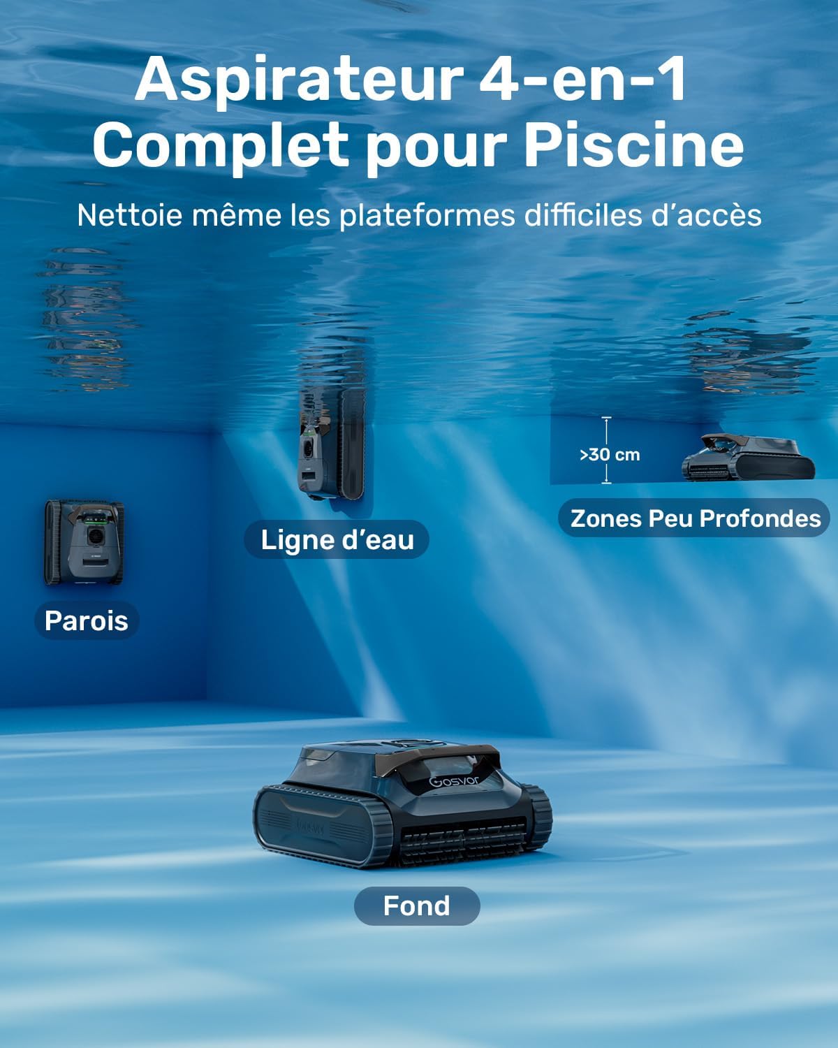 Gosvor (2026 Nouveau) LiteVac G1 Robot Piscine Fond et Parois, 6,9 kg Ultra Léger, Jusqu’à 200 Min d’Autonomie, Double Filtration, Navigation Intelligente & App, pour Piscines Jusqu’à 200 m²