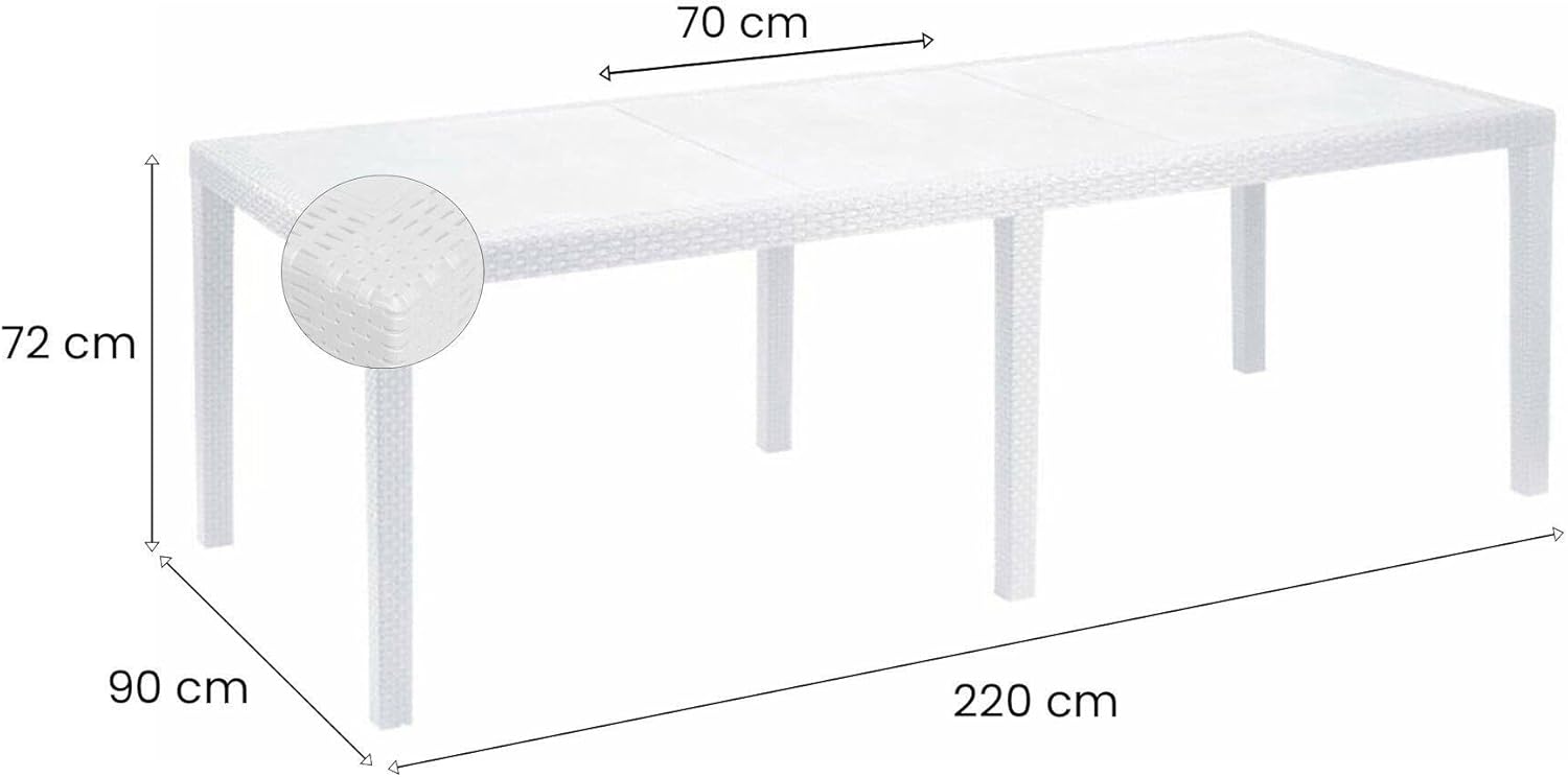 Dmora - Roma - 150/220x90x72 cm - table jardin extensible rotin blanc