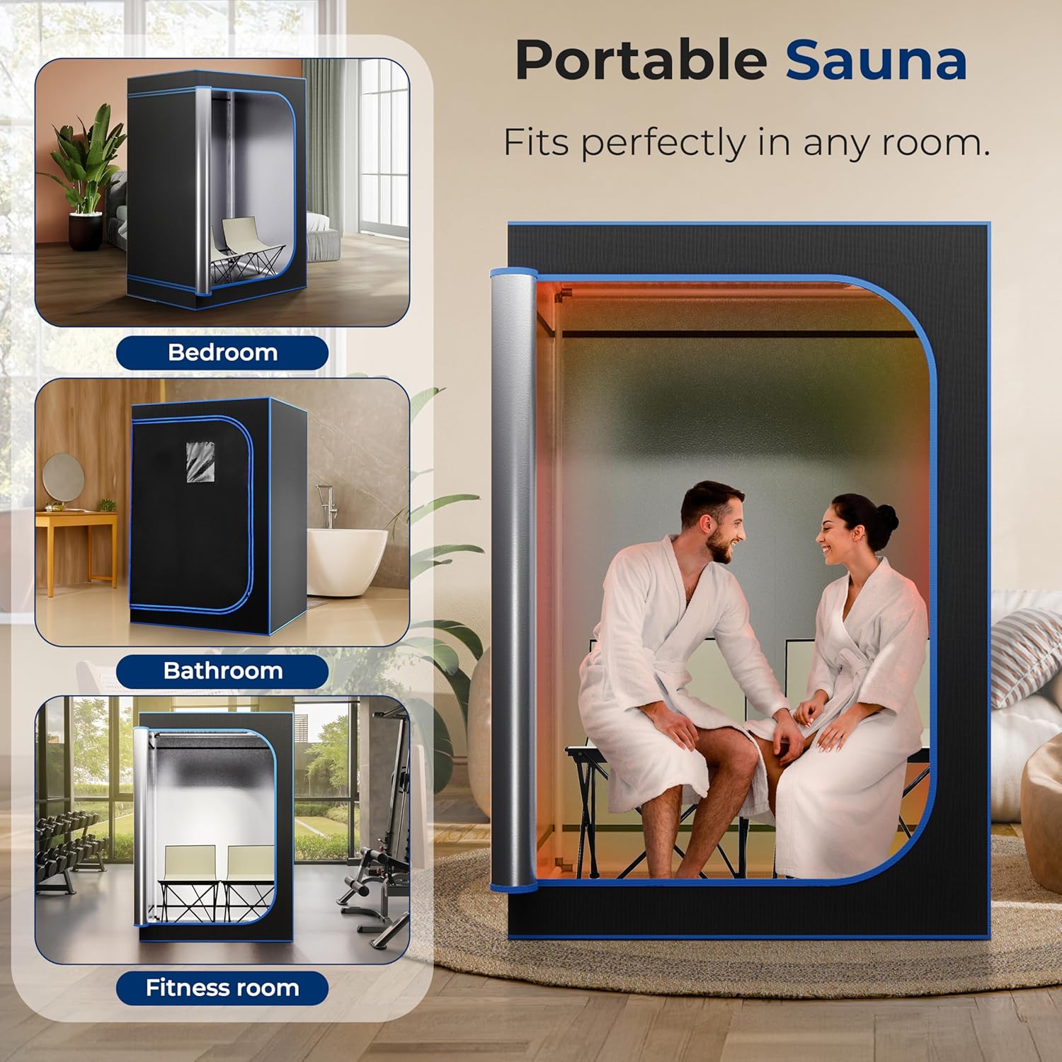 SereneLife Sauna Portable, pour Deux Personnes, Sauna Infrarouge, Thérapie du Corps et Relaxation, Tente Chauffante Mobile, Spa Maison avec Générateur de Vapeur, 2 Chaises pliables et Télécommande