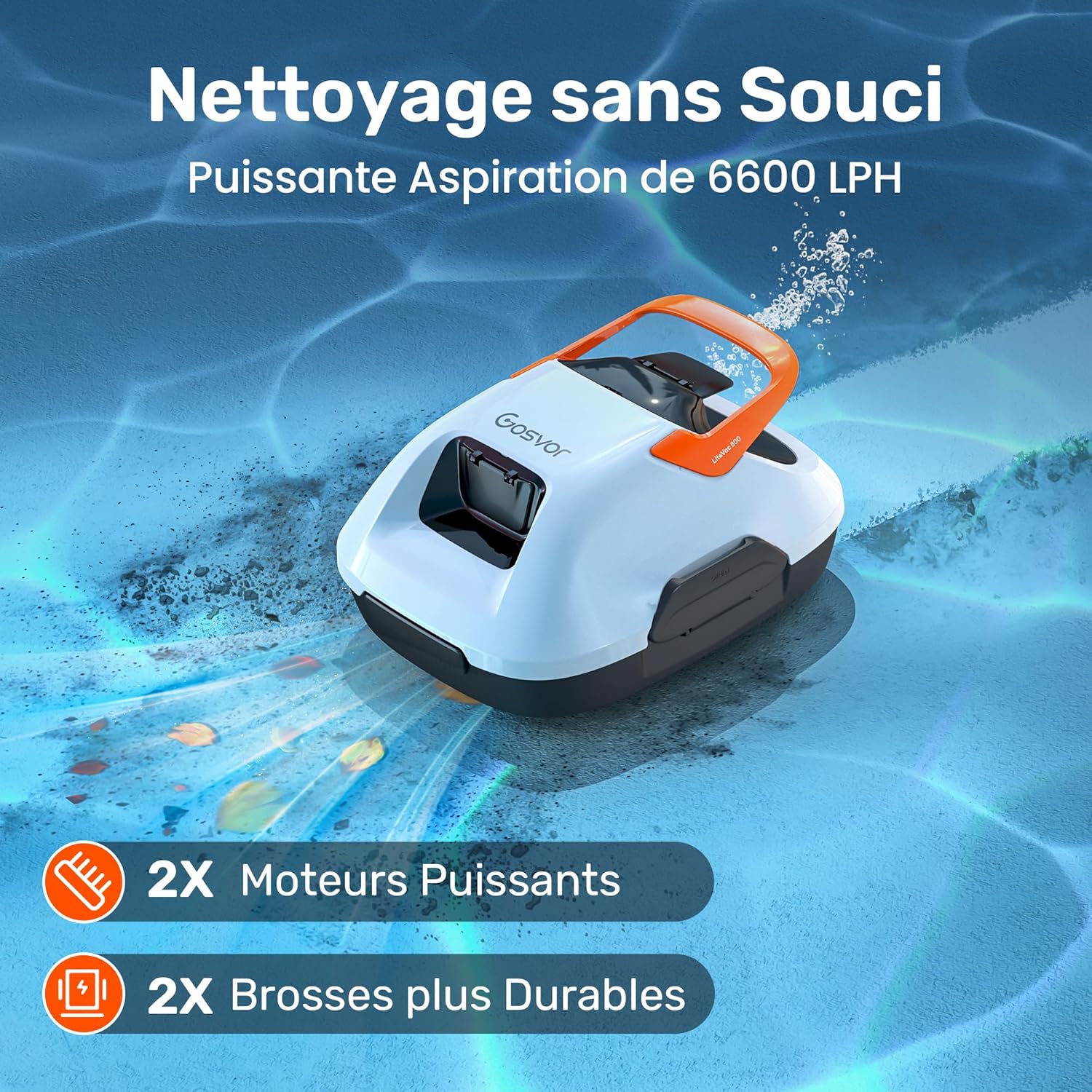 Gosvor - Robot piscine sans fil, 90 min d’autonomie, 80m², retour auto