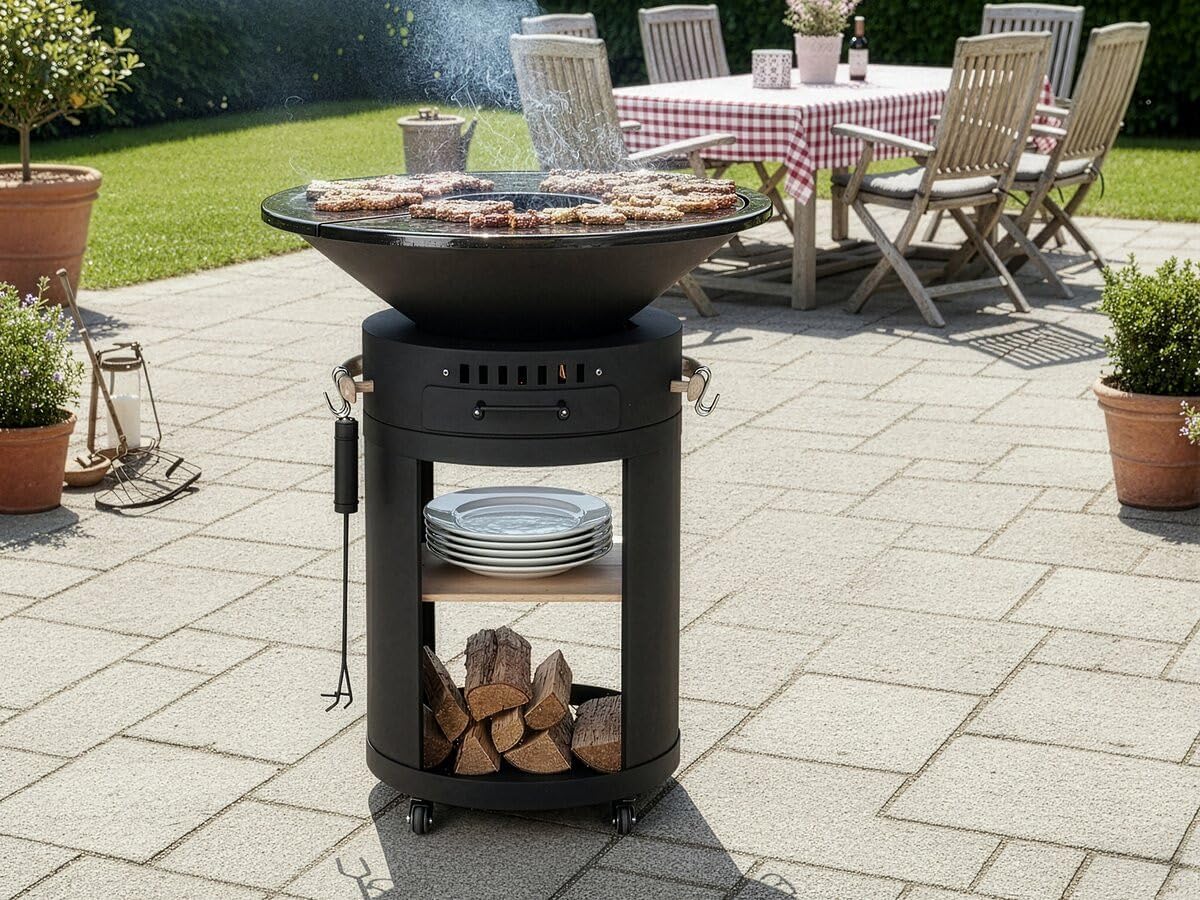 Cesar - Premium brasero plancha barbecue Ø81 cm - charbon/bois, noir